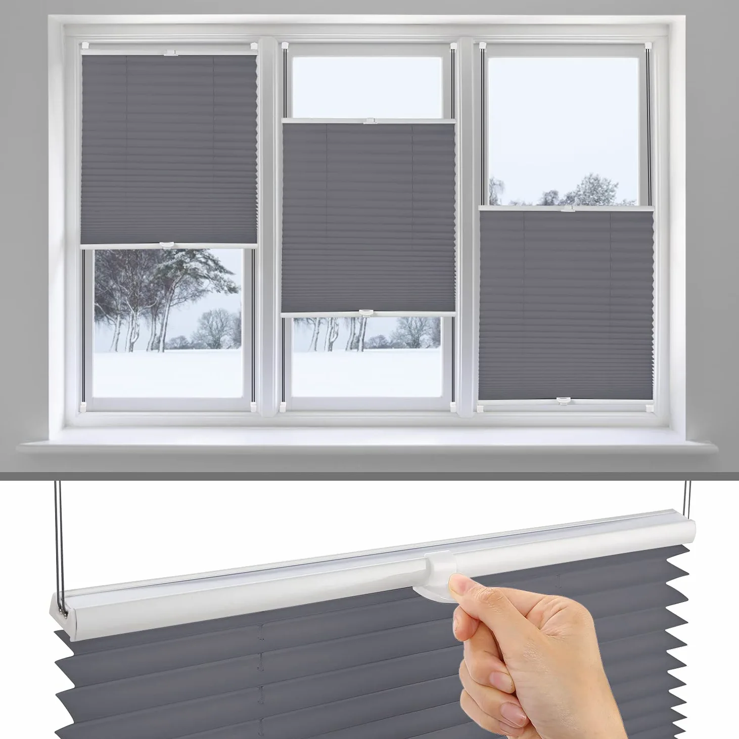 Eurohome Store plissé Gris 110 x 100 cm avec Fixation sans perçage pour fenêtres et Portes
