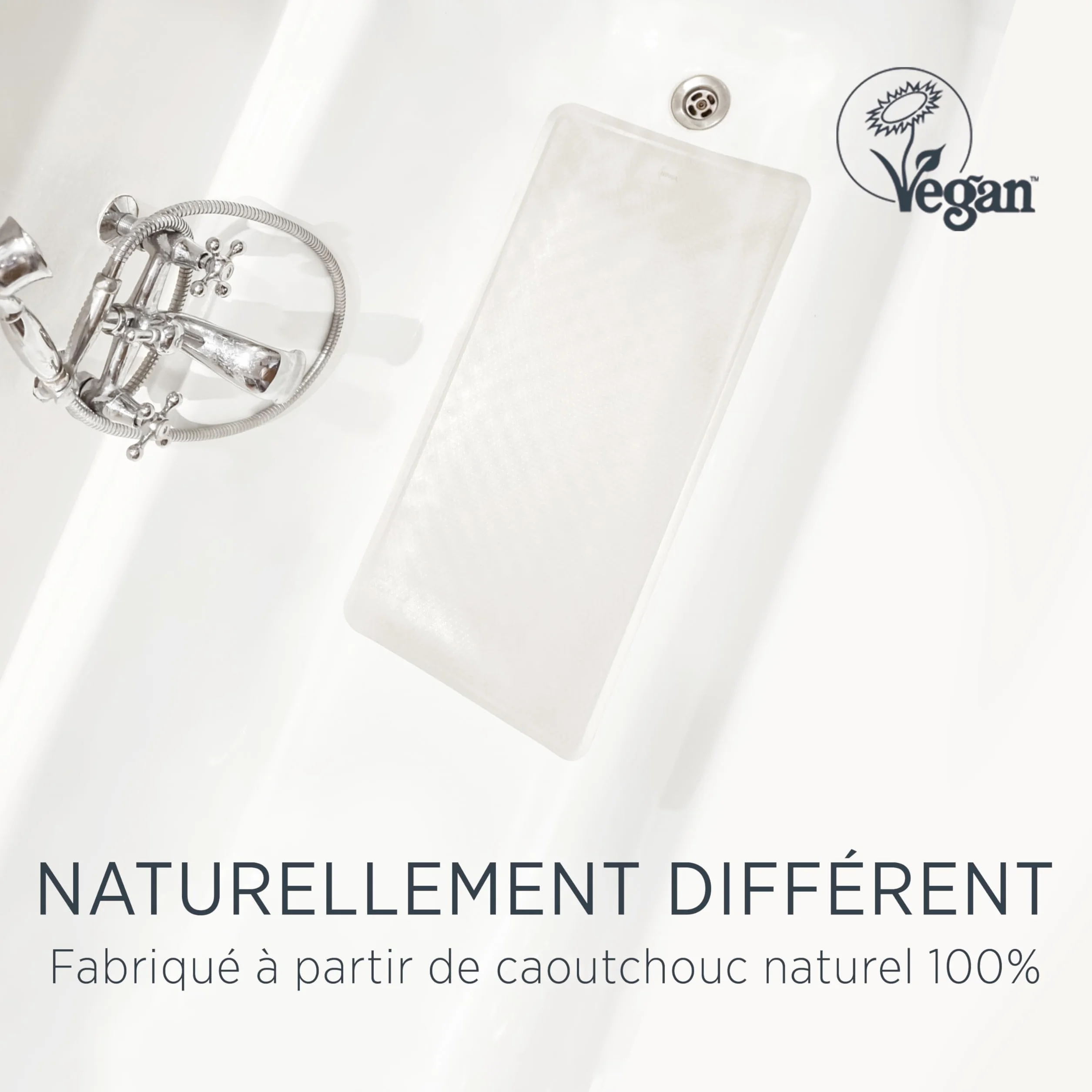Hevea Tapis de Bain Grand en Caoutchouc Naturel - Antidérapant - 299 Ventouses - Conception Scandinave Écologique (Granite)
