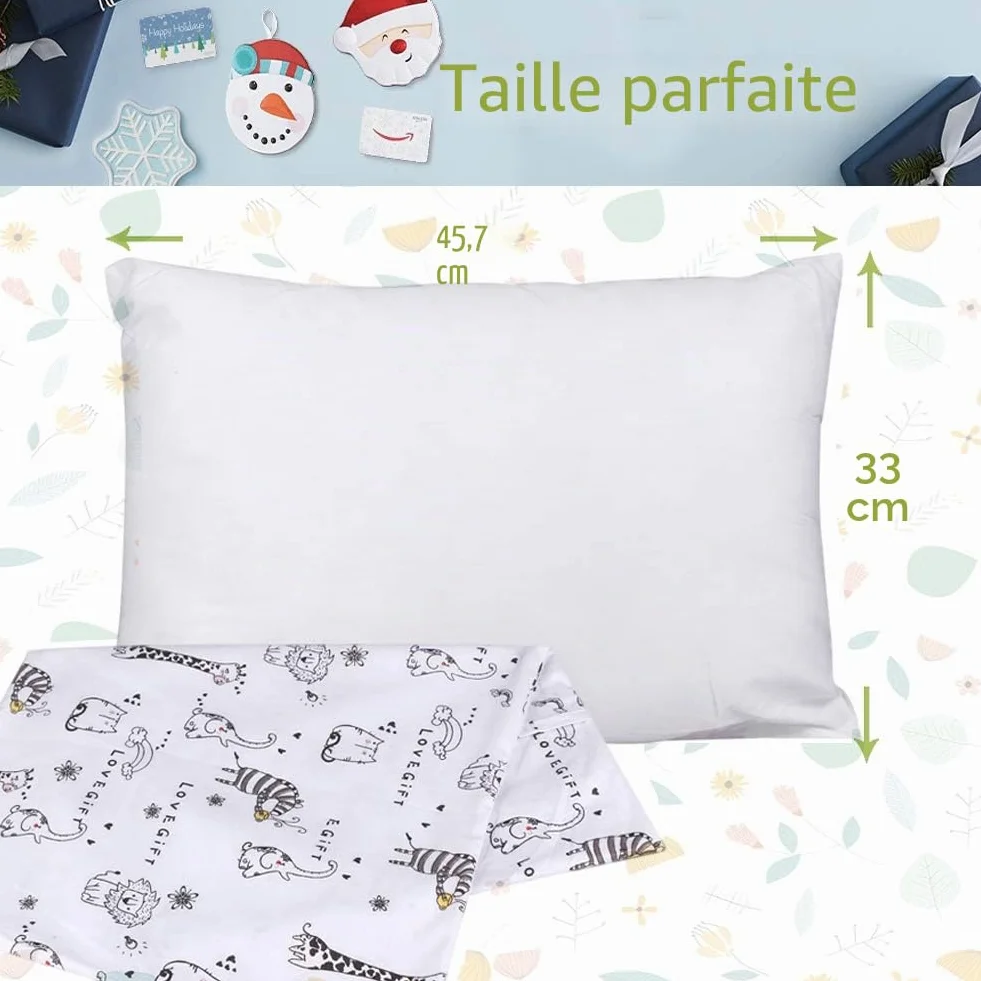 Oreiller pour Enfant 33 x 45 cm Hypoallergénique 100% Coton Biologique Lavable Machine