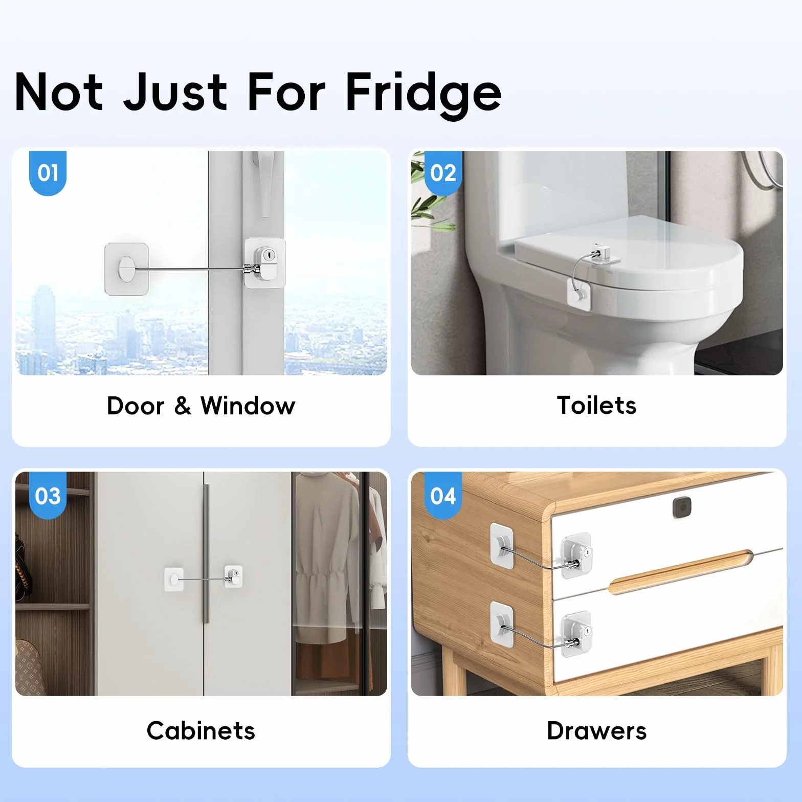 Cadenas Frigo Porte avec Clés pour Bébés Enfants Adultes Verrou Auto-adhésif Sécurité Armoires Tiroirs Four Fenêtres Blanc 2 Pièces