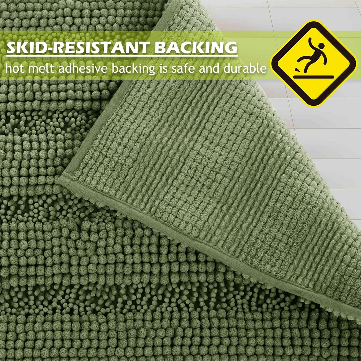 KGORGE Tapis de bain doux et antidérapant pour salle de bain - Confortable à poils longs - En chenille épaisse - Absorbant l'eau - Séchage rapide - Vert sauge - 152,4 x 61 cm