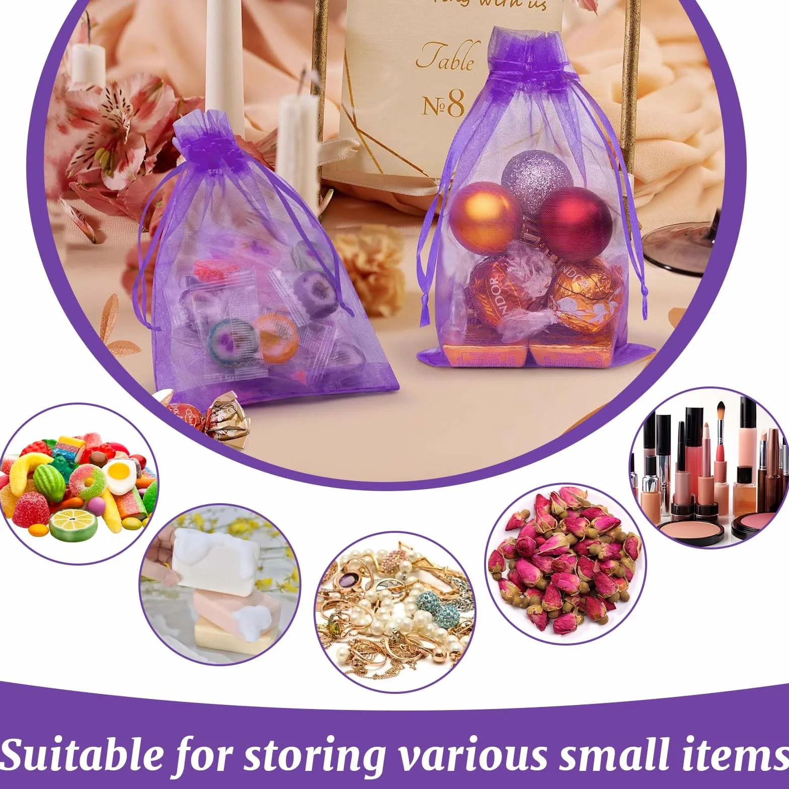 Sachet Organza Vide 40 Pièces 7x9cm avec Cordon de Serrage pour Lavande Épices Armoire Voiture