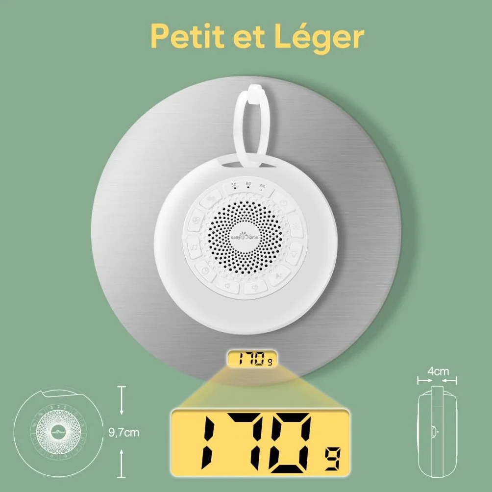 Easy@Home Machine à Bruit Blanc Portable pour Bébé 26 Sons Apaisants avec Veilleuse 3 Modes 7 Couleurs Minuterie USB
