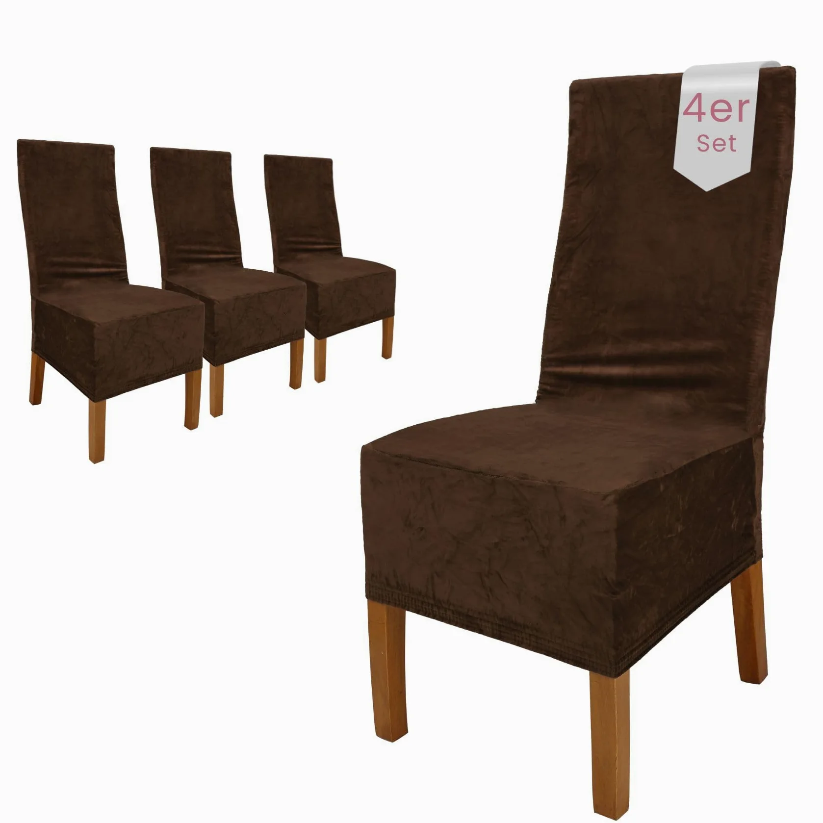SCHEFFLER-Home Housse de Chaise Extensible « Puma Velvet » / Lot de 4 / Marron/Housses de siège élastiques en Velours/Housses de Chaise pour Chaise Luge