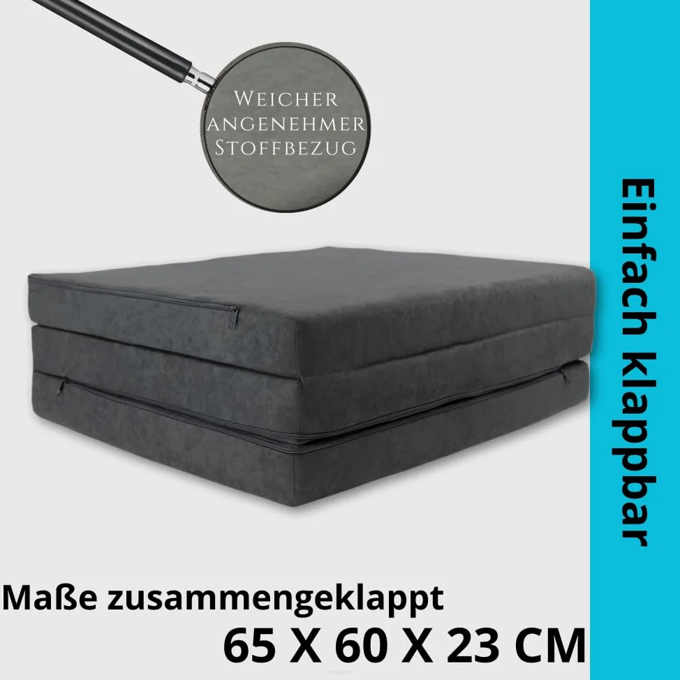 FORTISLINE Matelas Pliant 180 x 65 x 7 cm – Matelas d’Appoint en Mousse 3 Parties avec Housse Lavable – Matelas de Voyage et Camping – Fabriqué dans l’UE
