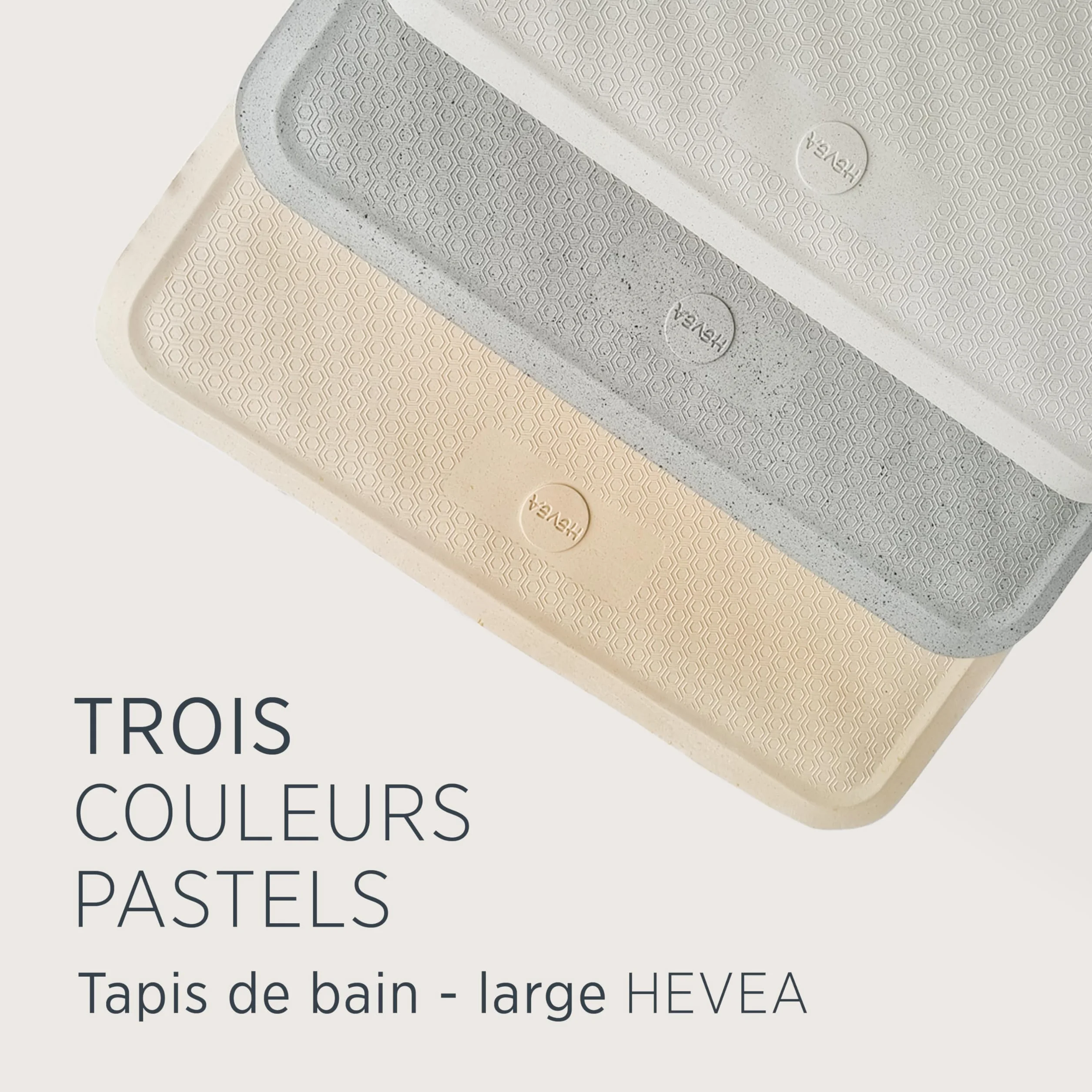 Hevea Tapis de Bain Grand en Caoutchouc Naturel - Antidérapant - 299 Ventouses - Conception Scandinave Écologique (Granite)