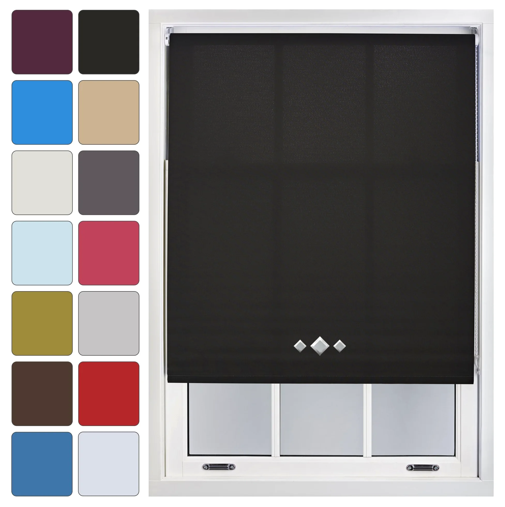 Furnished Stores enrouleurs sur Mesure avec œillets Triple Diamant, Noir, 180cm x 165cm