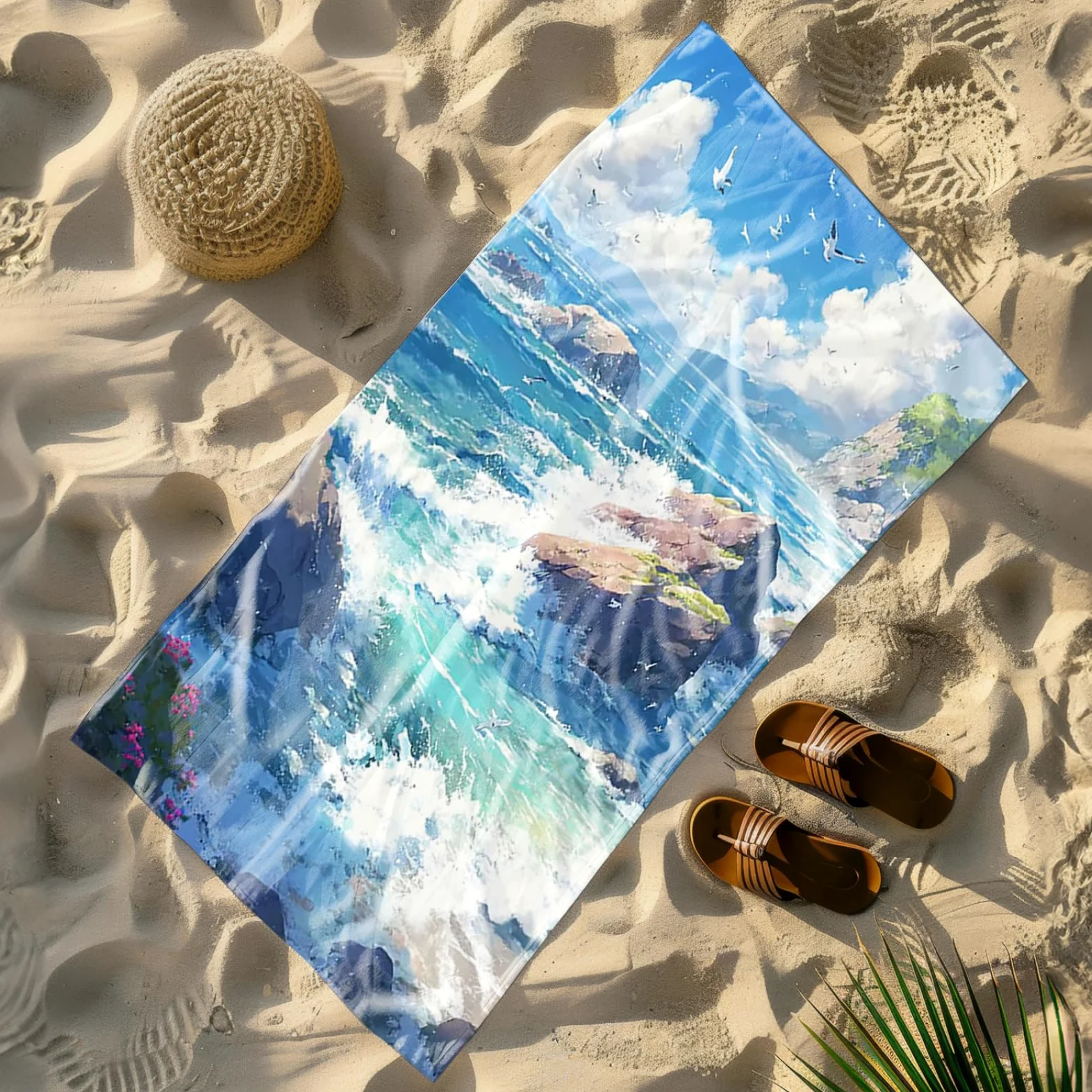 Tapis de Plage XXL Anti Sable Plage Mouettes Serviette Piscine Adulte,Natte De Plage Pliable, Voyage Accessoires De Plage Camping,Serviette de Bain Personnalisée