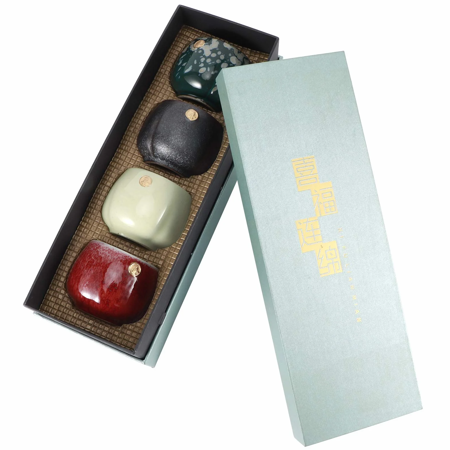 Tasses à thé japonaises en céramique Design, lot de 4 théières en céramique de style japonais Zen, cadeau artisanal traditionnel, pour le bureau à domicile(coloré)