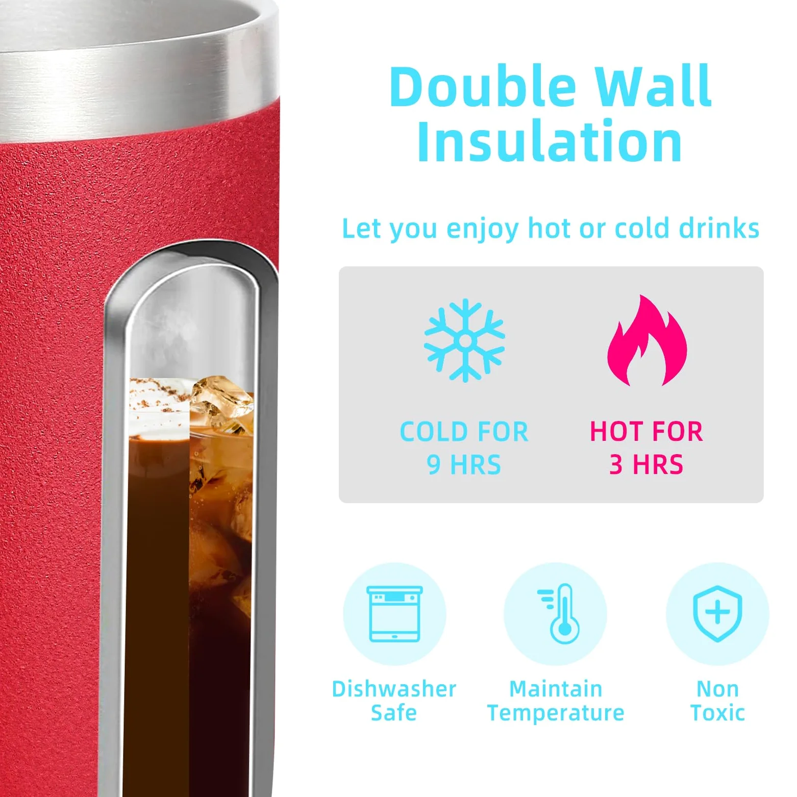 Volhoply Lot de 4 tasses à café isothermes en acier inoxydable avec couvercle – Tasse à café de voyage à double paroi avec poignée – Gobelet isotherme réutilisable en métal pour le camping – Cadeau de