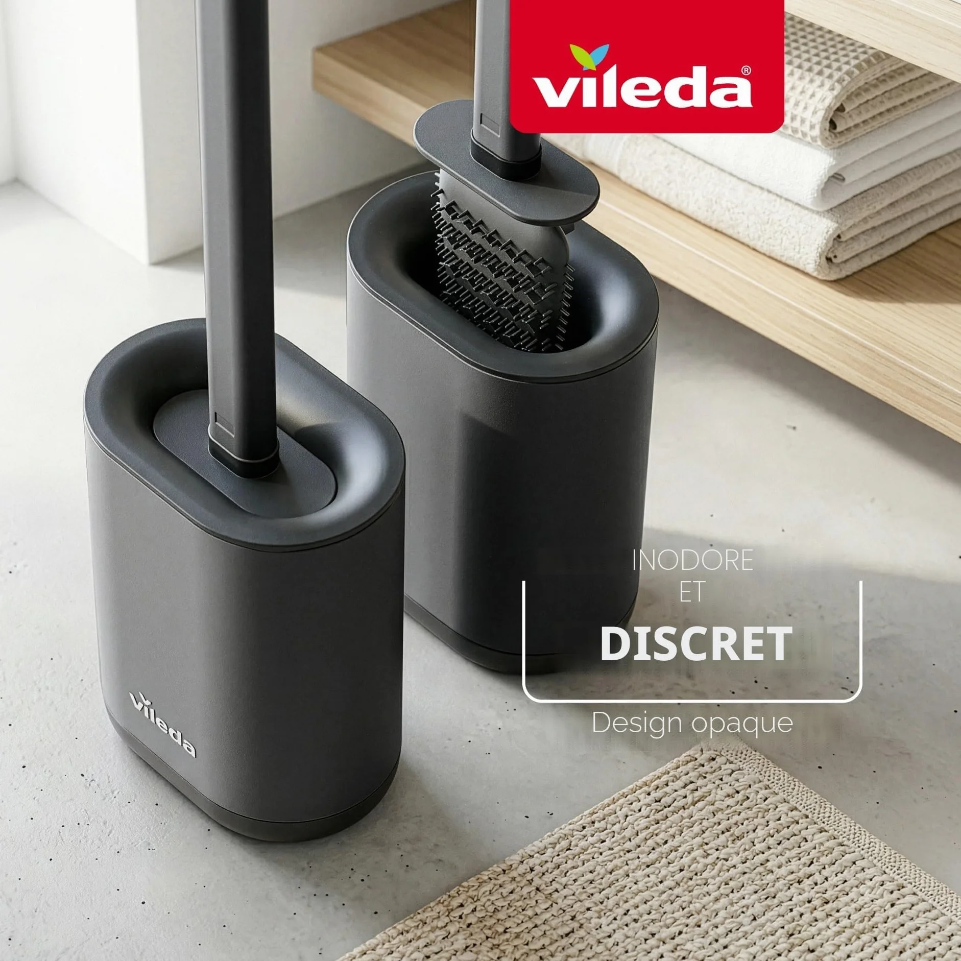Vileda Brosse WC Silicone Flexible Manche Inoxydable 2-en-1 Hygiénique Anti-odeurs