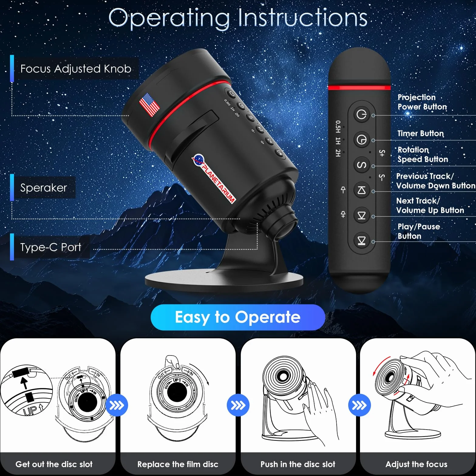 VanSmaGo Projecteur Ciel Étoilé Galaxie, Galaxy Projecteur Chambre 360° Rotatif avec Minuterie