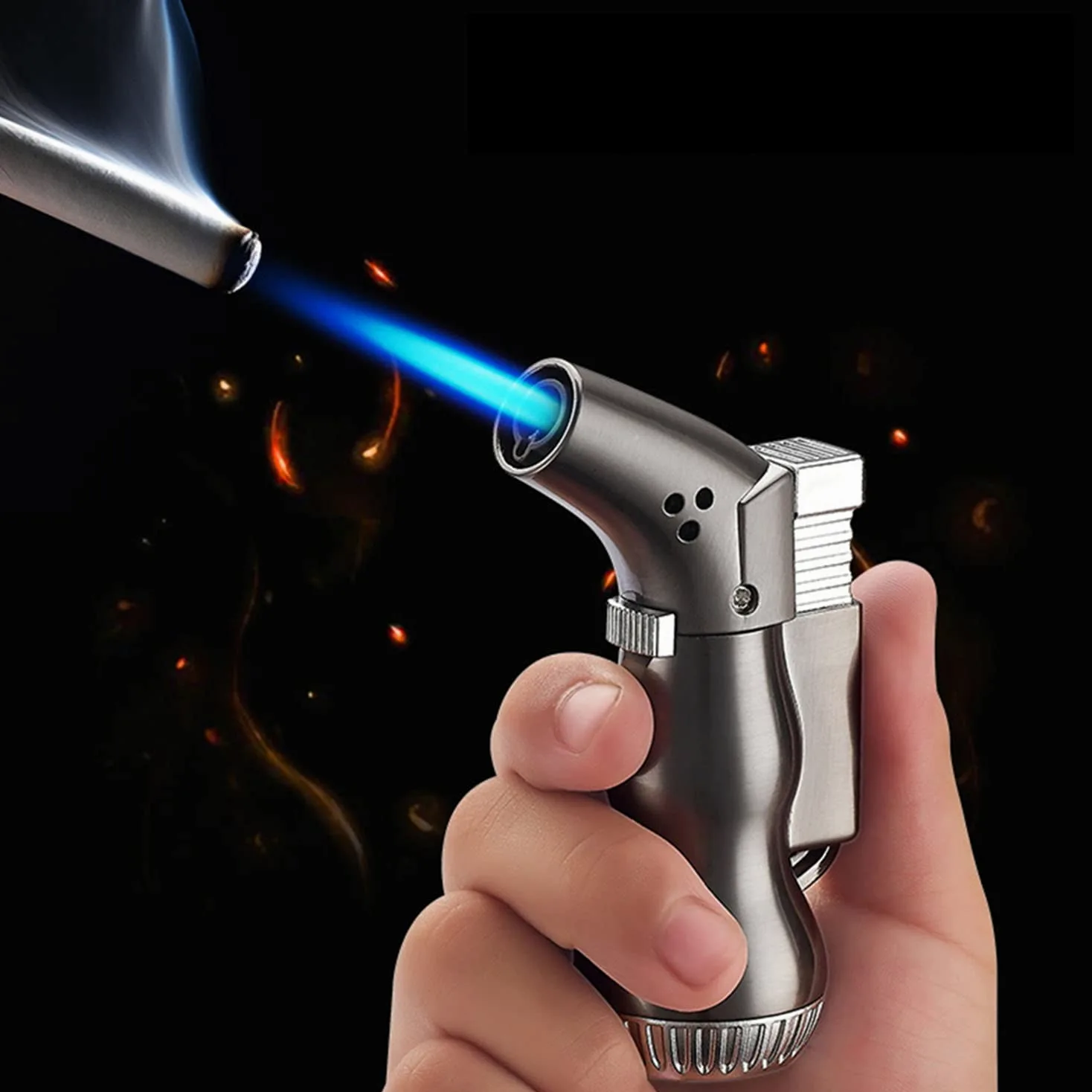 2 PCS Coupe-Vent Briquet Torche Réglable Jet Flamme Rechargeable Butane Mini Gourde Cigarette Outil pour Souder Cuisine BBQ Bougies Camping Cheminée (Noir)