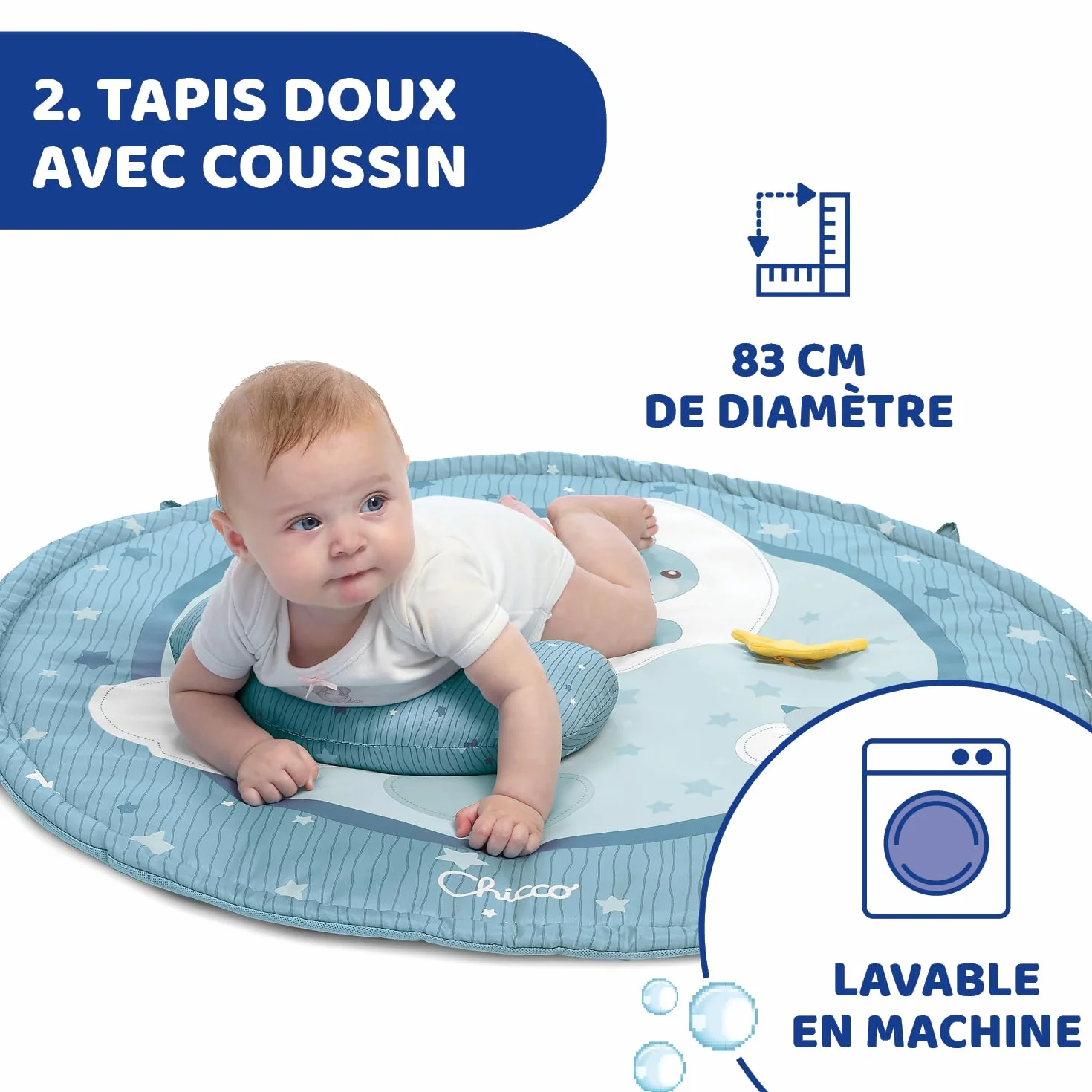 Chicco Tapis d'Éveil 3 en 1 Gym Électronique Multifonction avec Projecteur d'Étoiles, Veilleuse et Musique Relaxante - Bleu