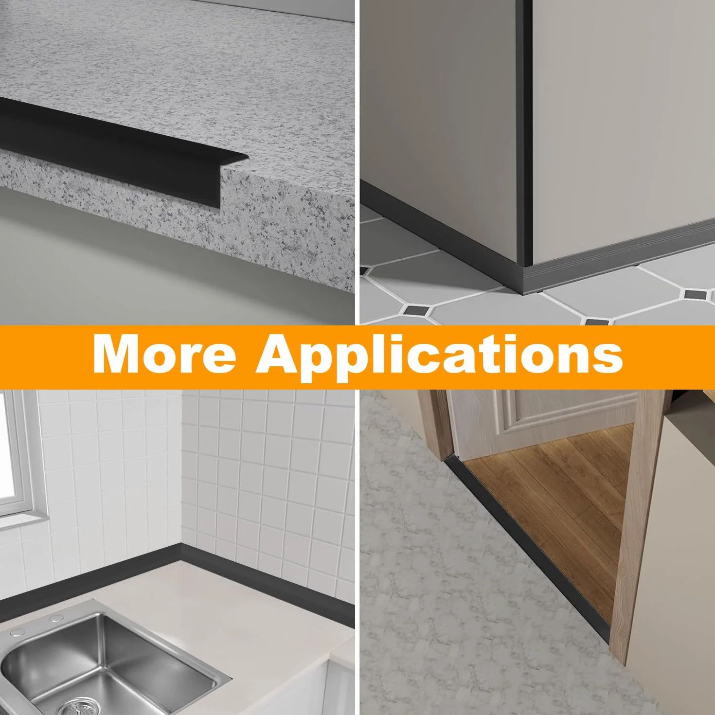 Protection Angle Mur Souple Autoadhésive 2cm x 3.3m, Bande de Finition PVC Etanche pour Cuisine Salle de Bain Noir