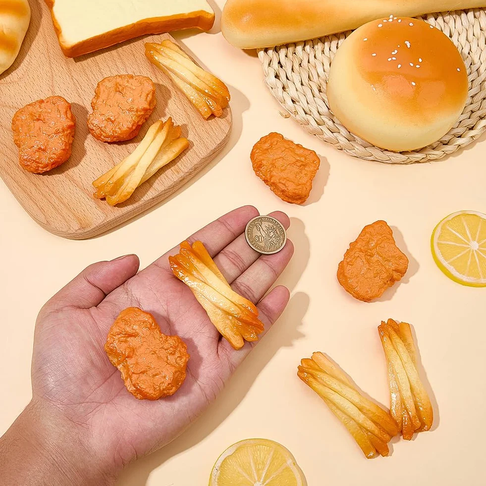SUNNYCLUE Faux Poulet Frit Artificiel Modèle Frites Nuggets Plastique Décoration Maison Cuisine Fêtes