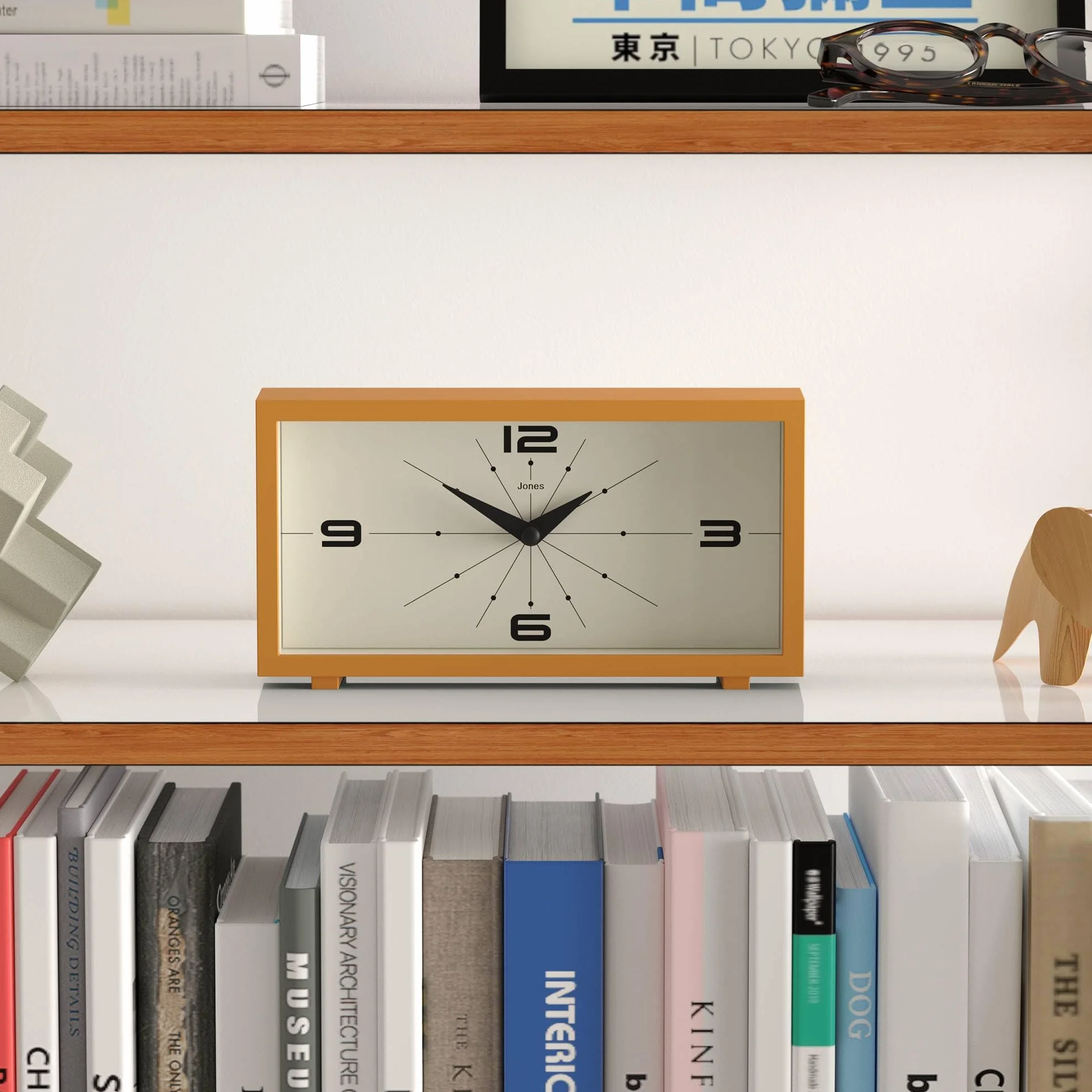 JONES CLOCKS® Odeon Horloge de Bureau Jaune Moutarde Design rectangulaire Moderne Style rétro