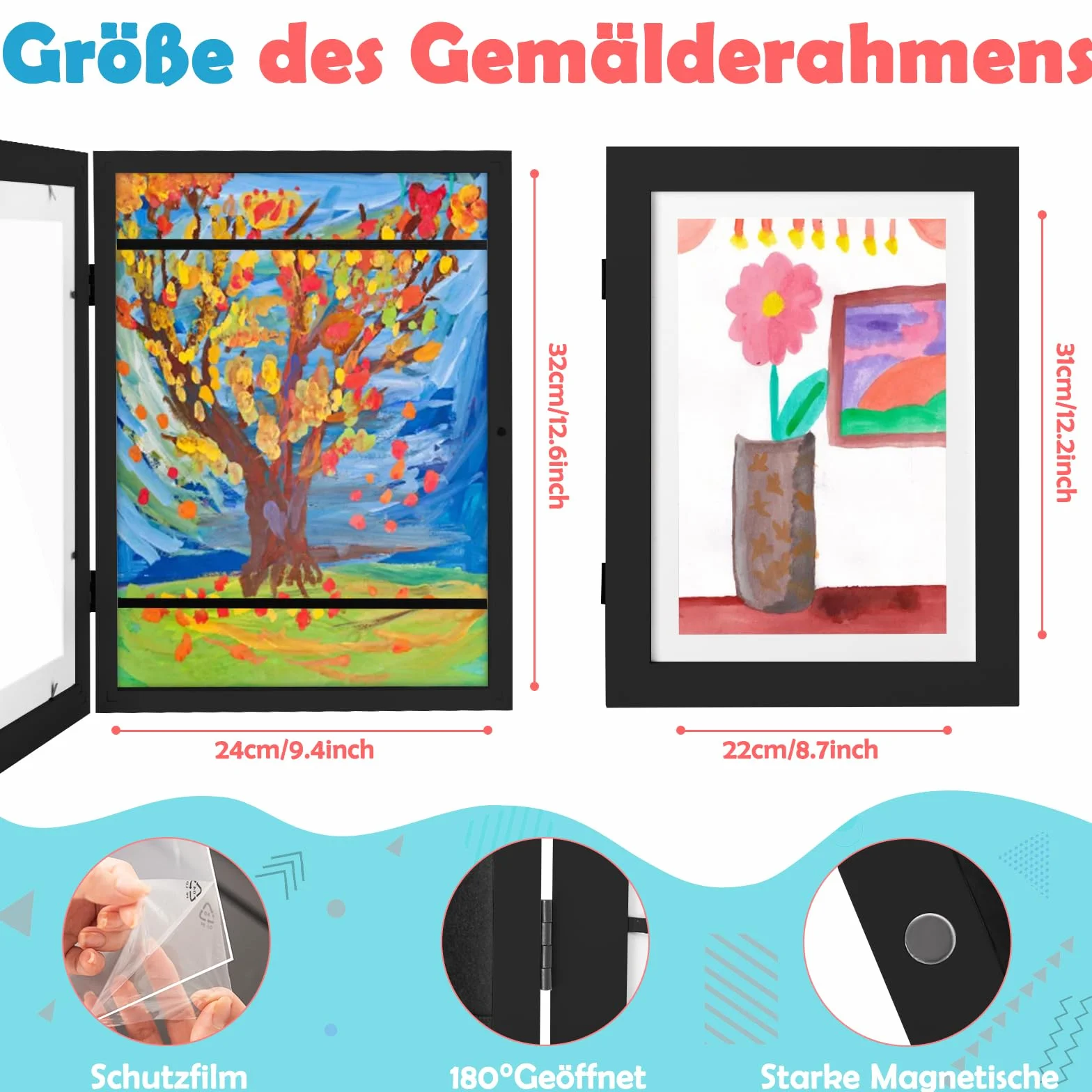 Cadre Dessin Enfant A4, Cadre Photo Pliable Noir