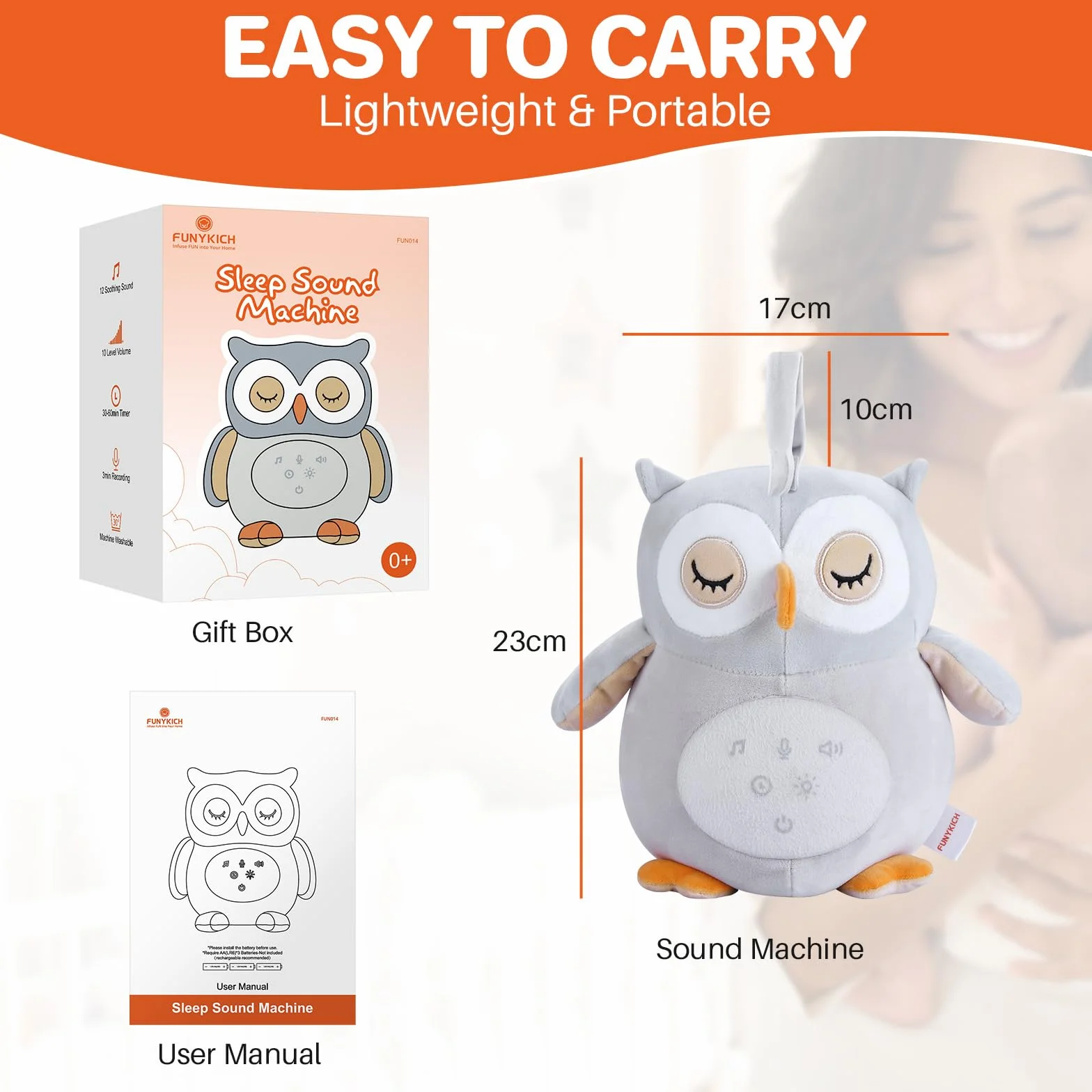 Peluche Hibou Apaisante avec Bruit Blanc pour Bébé Jouet Musical Lumineux Veilleuse Lavable en Machine
