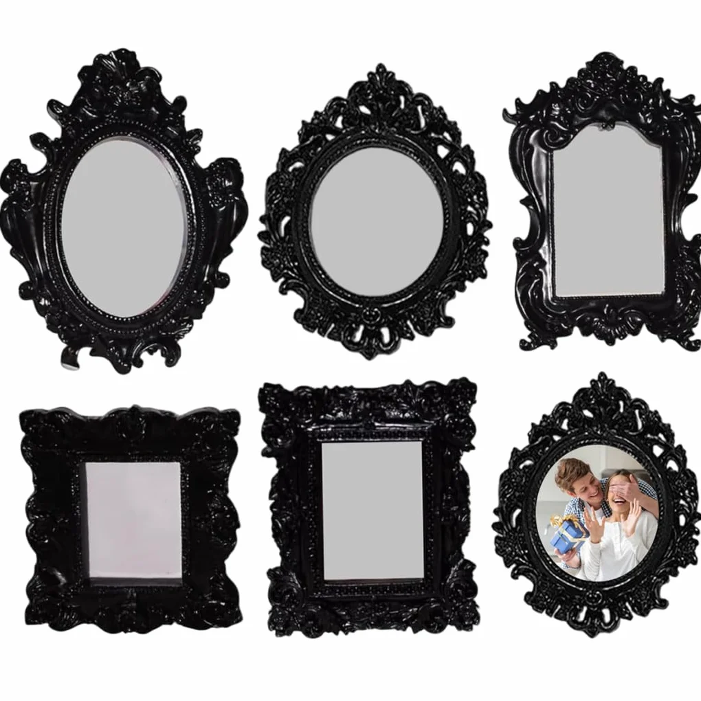 Ensemble de cadres photo antiques gothiques noirs résine décoration murale Vintage 5 pièces