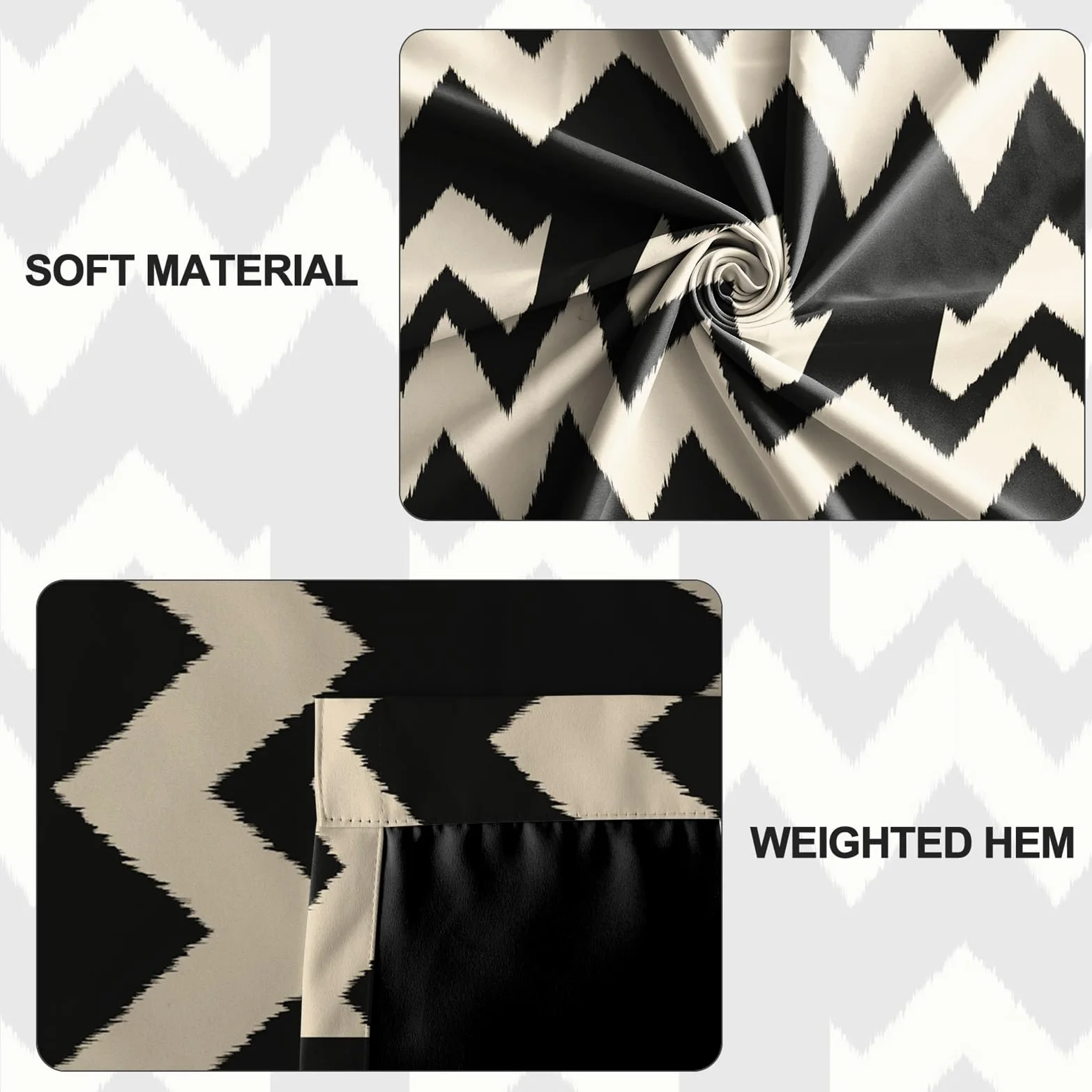 Rideaux occultants imprimés Beige et Noir 140x245cm pour Chambre et Salon, Lot de 2 Panneaux, Motif à Rayures abstraites, Style Moderne et élégant, œillets, Isolation Thermique.