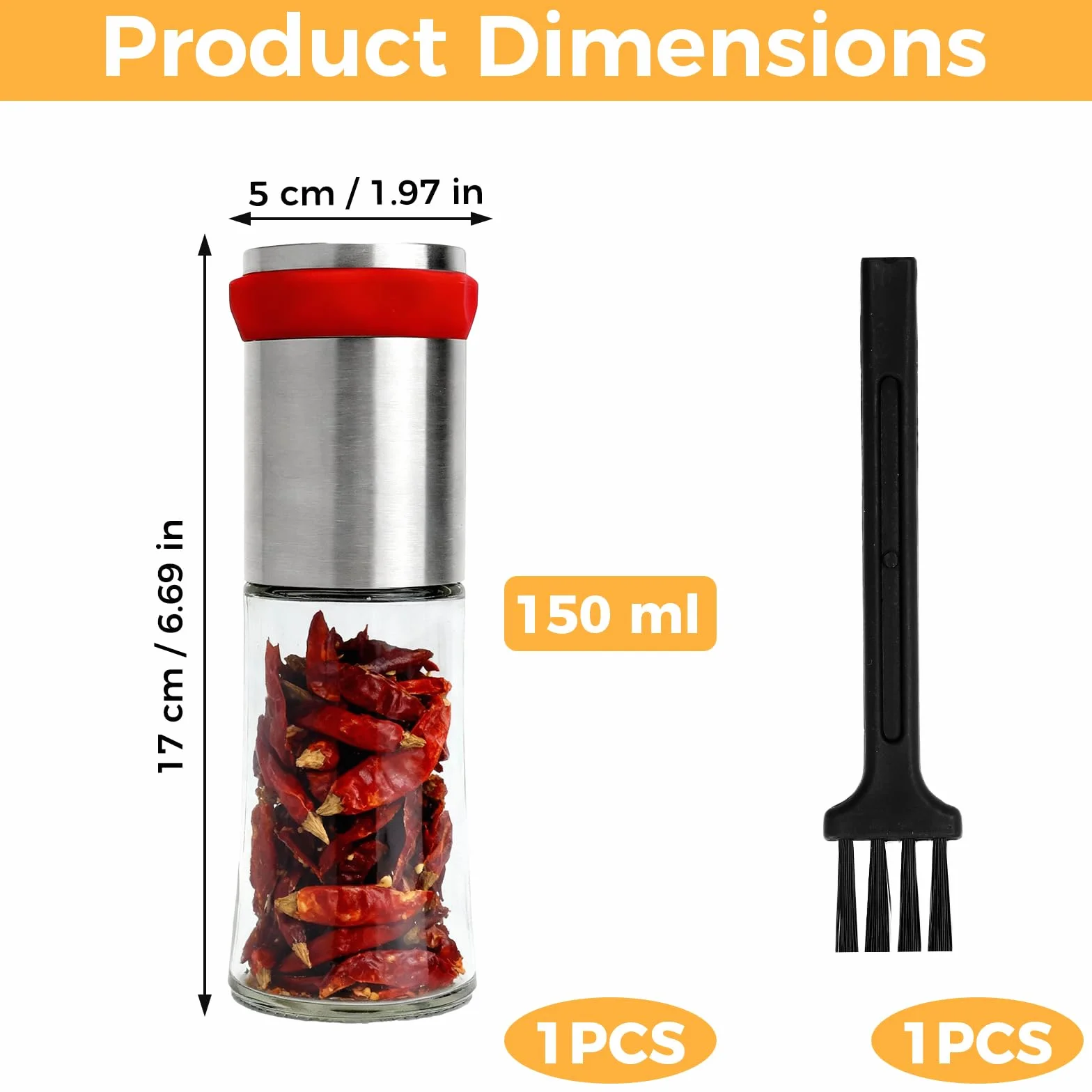 Moulin à Épices Inox 150ml Manuel Broyeur Réglable pour Piment Poivre Herbes