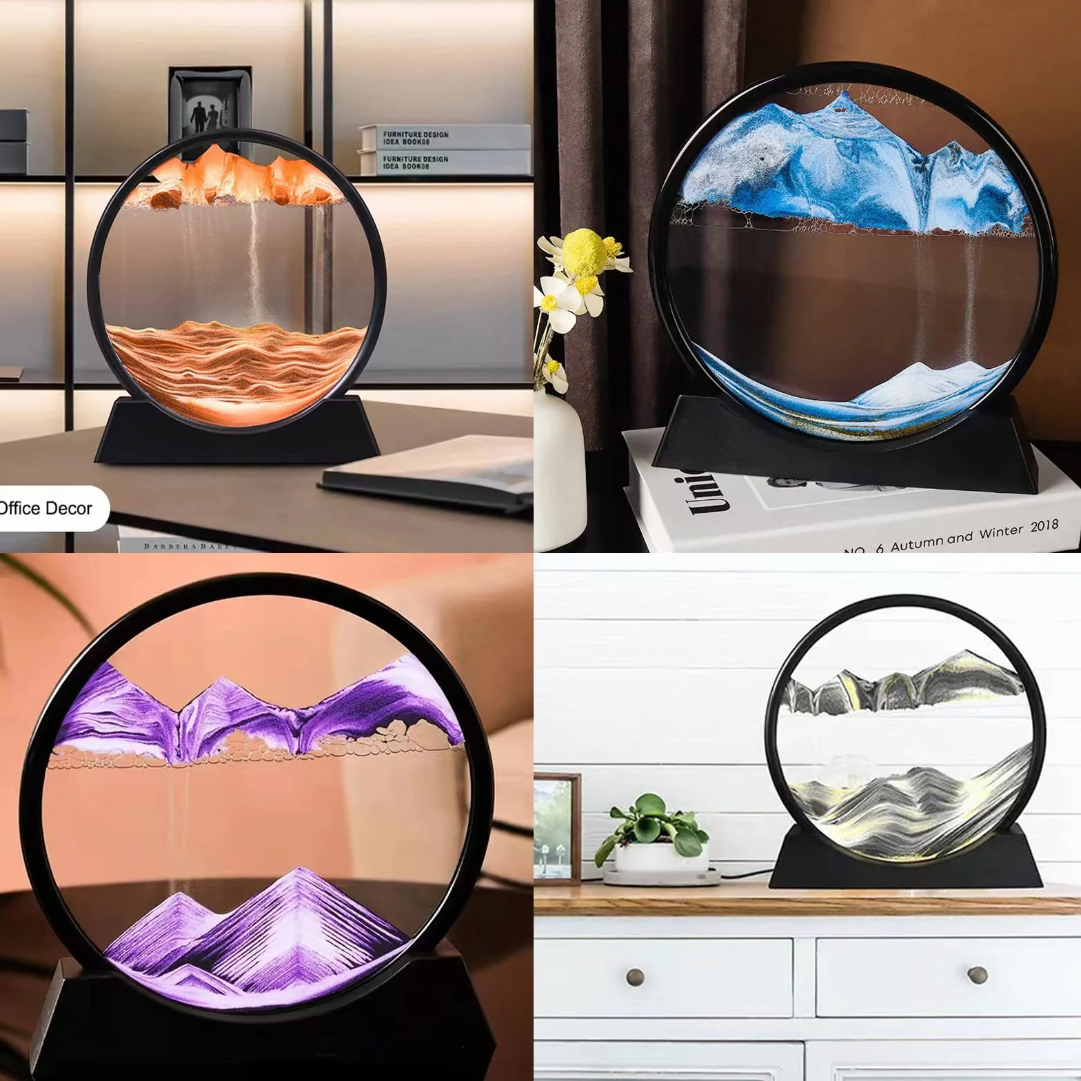 Sablier 3D en mouvement avec cadre en verre fluide 17,8 cm violet décoration maison bureau