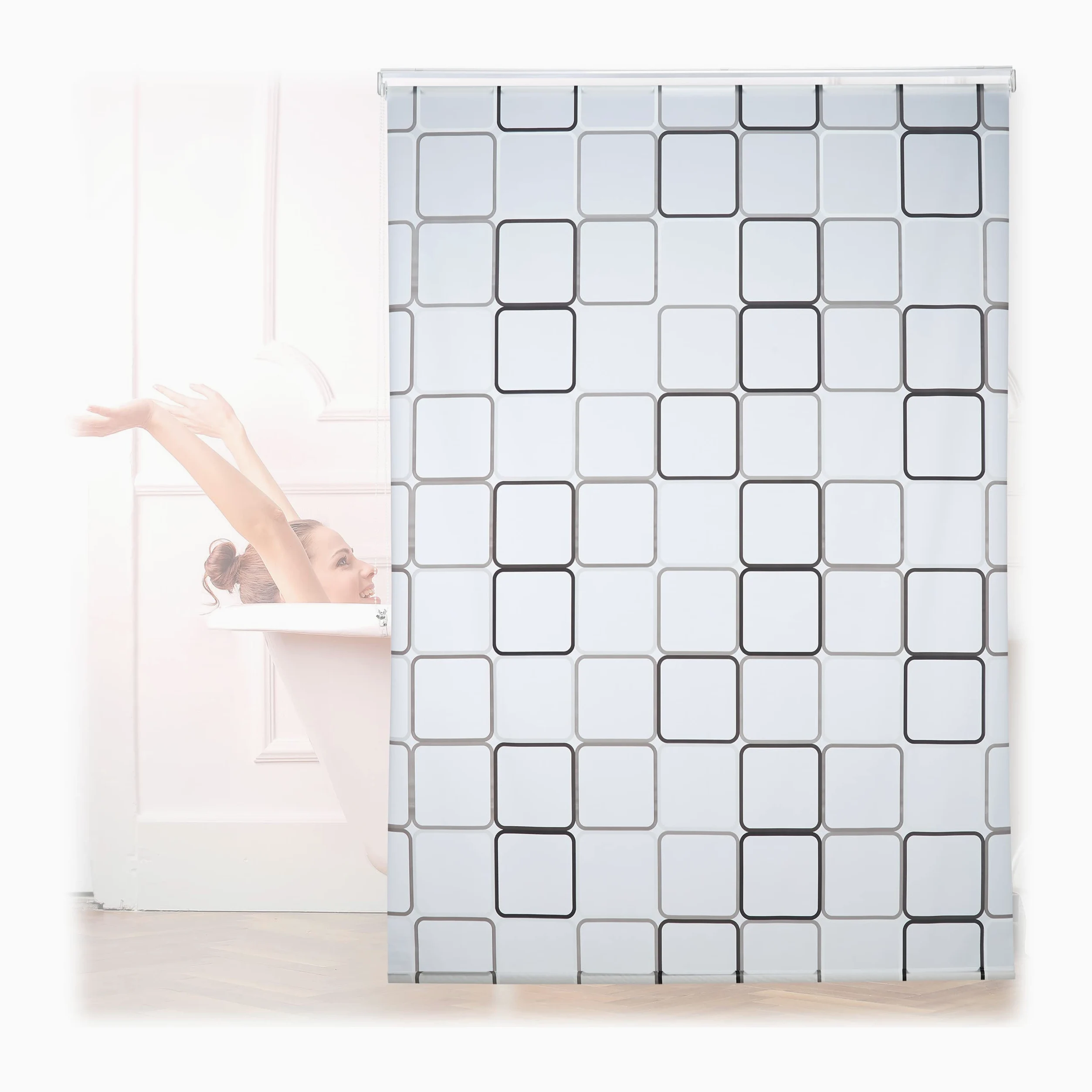 Relaxdays 10026666_1049 Carré, 160x240 cm, Rideau de douche, baignoire bain store, fixation plafond, semi-transparent, PVC, plastique, aluminium, 240 x 160 x 5 cm