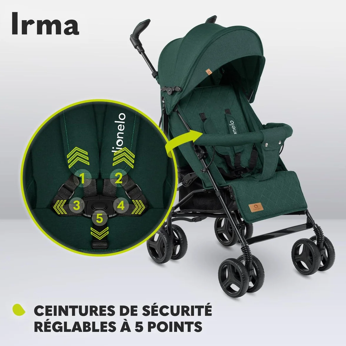 LIONELO Irma poussette canne 15 kg 0-36 mois légère compacte réglage dossier position couchée grand panier pliage rapide moustiquaire chauffe-pieds