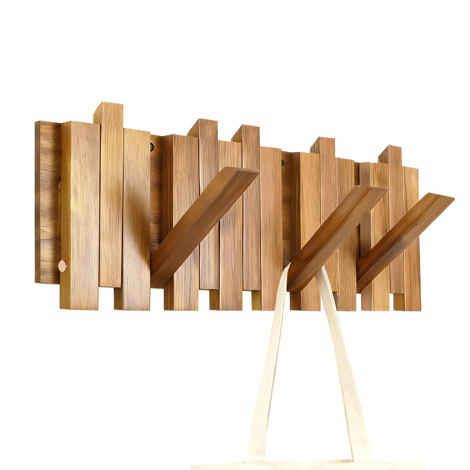 Porte-Manteau Mural en Bois avec 8 Crochets, Crochets Pliables, Design Moderne, 42,5 x 16 x 2,5 cm