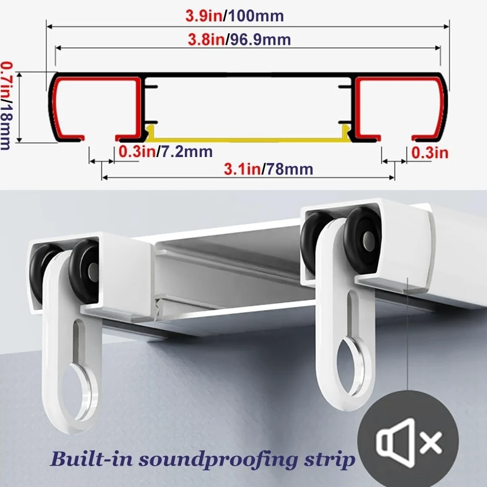 Rail De Rideau À Double Voie De 2,3 À 19,7 Pieds, Rail De Plafond pour Rideaux en Aluminium,Rail Rideaux Coulissante pour Salon, Chambre À Coucher(Black,2.5m)
