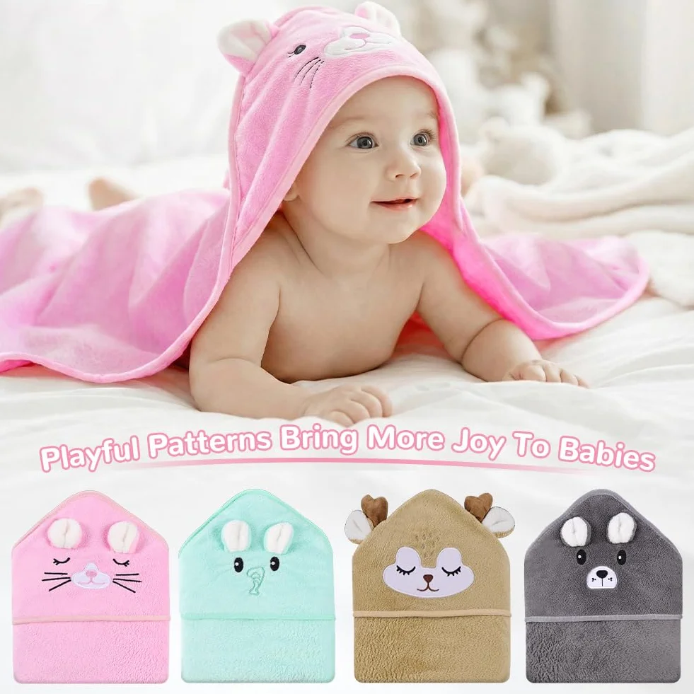 Serviette de Bain Bébé à Capuche 80x80 cm, Cape de Bain Bébé Naissance Ultra Douce et Absorbante, Poncho avec Capuche Animal