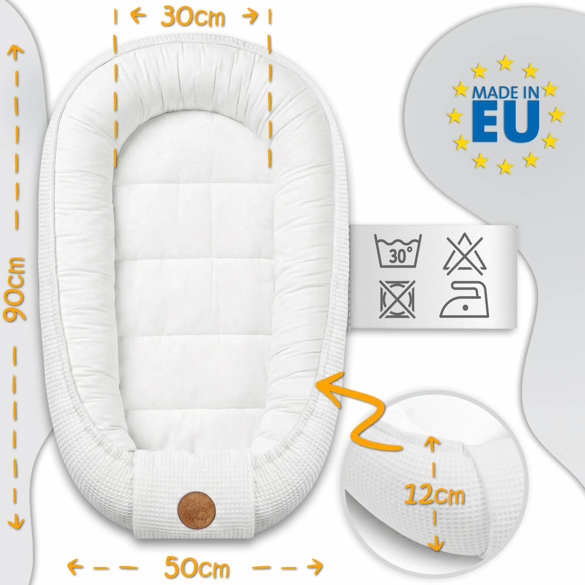 Totsy Baby Réducteur de Lit Bébé 50x90cm Cocon en Gaufre de Coton pour Couffin Nid d'ange Naissance