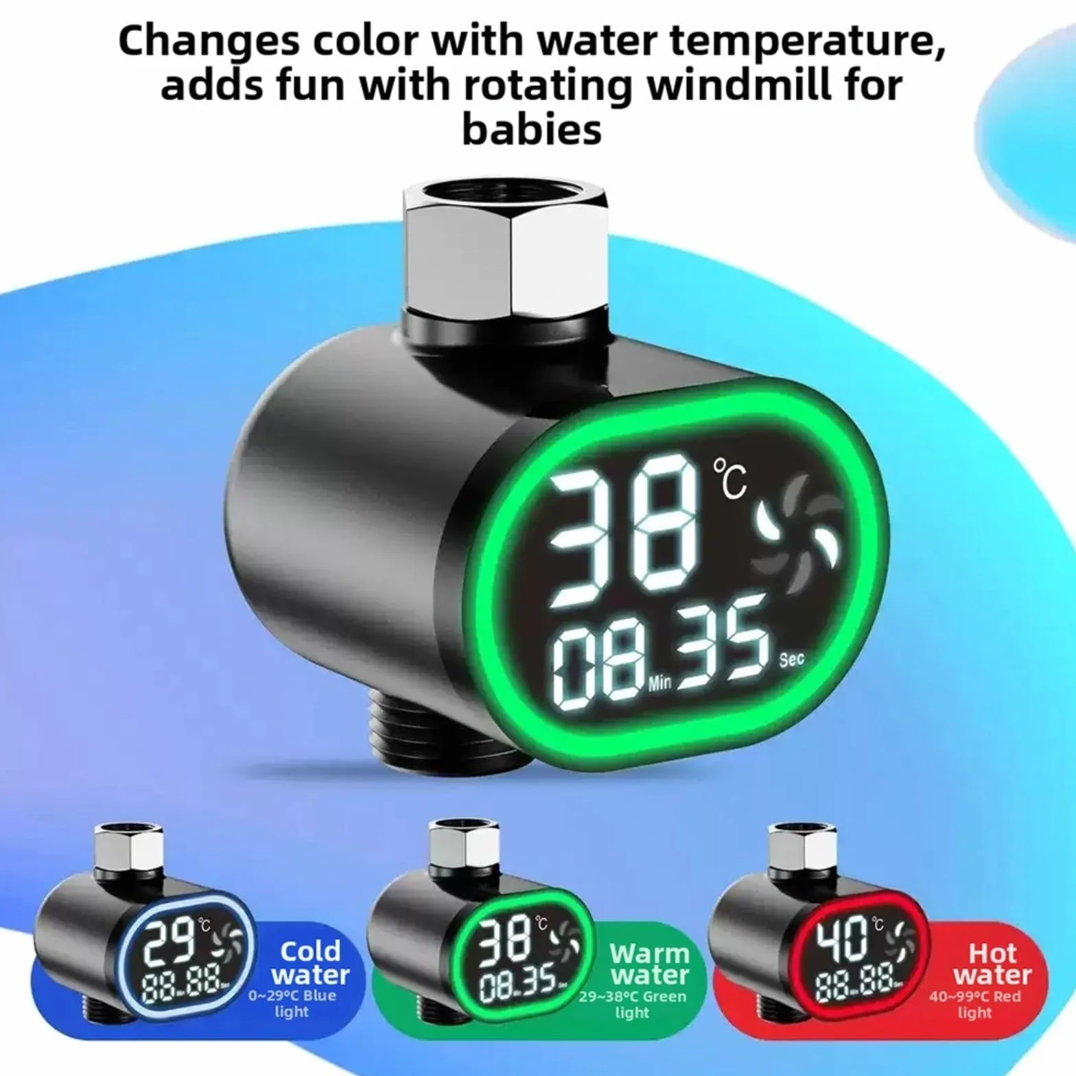 Thermomètre de douche numérique LED avec indicateur de température pour bain bébé