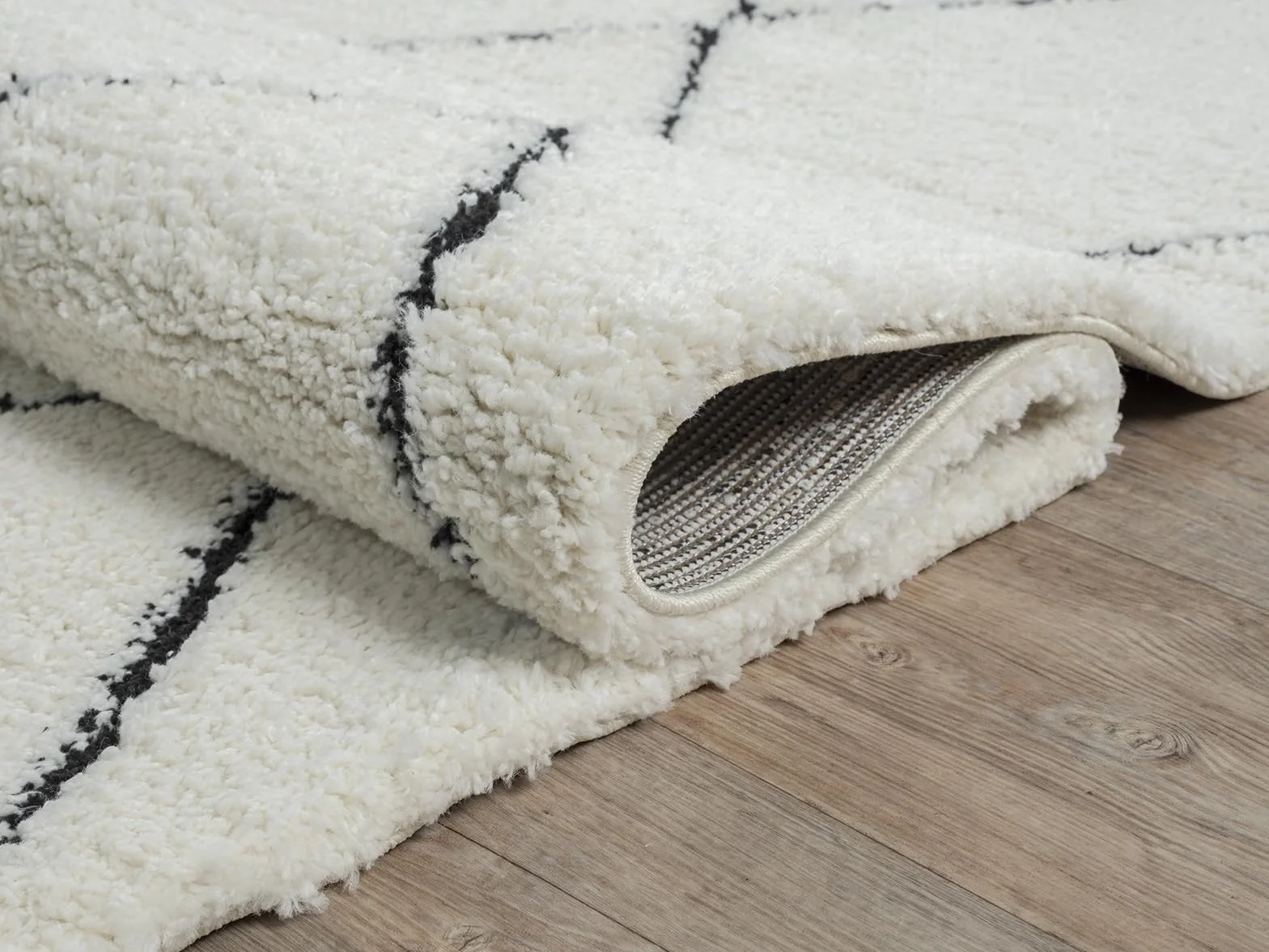 Bahar Shaggy Tapis de Salon à Poils Longs 160 x 230 cm Crème/Noir