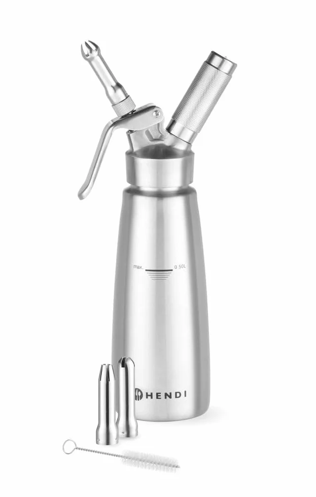 HENDI Siphon à chantilly 500ml acier inoxydable avec 3 douilles et brosse de nettoyage