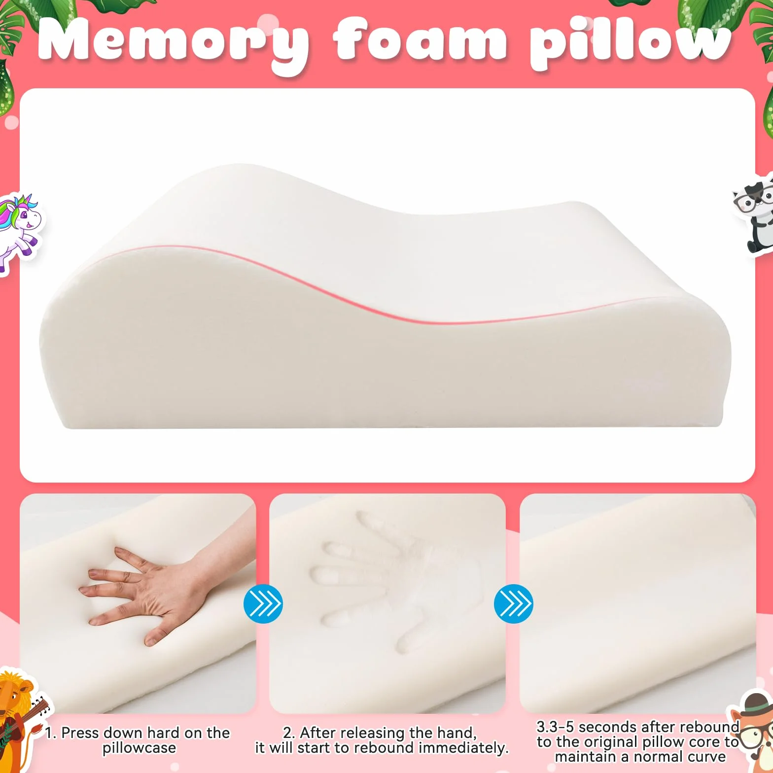 Coussin Enfant Oreiller Ergonomique Respirant Détachable 45 x 27 cm