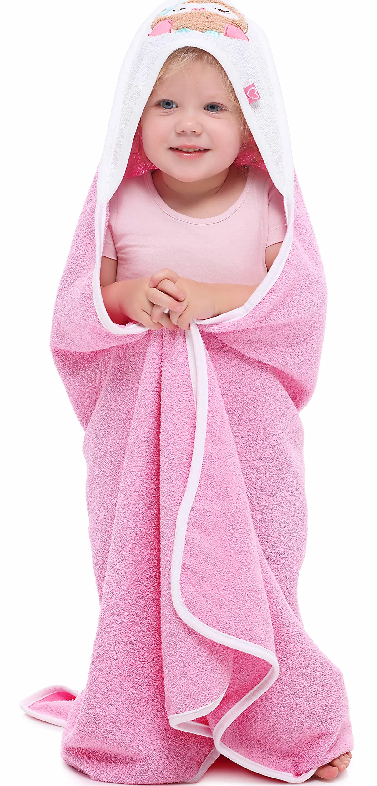 Be Mammy Serviette à Capuche en Coton Bébé Oeko-Tex Standard 100 100cm x 100cm Rose Chouette