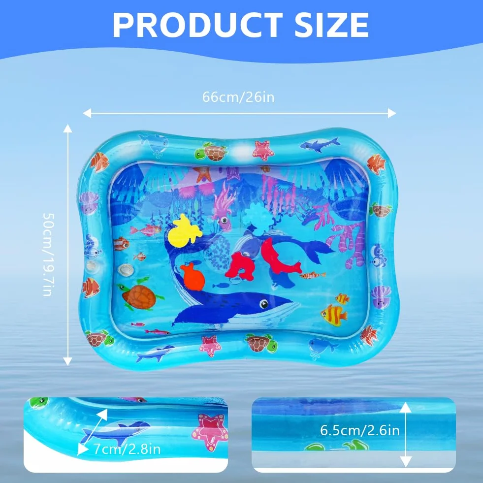 Tapis d'eau pour bébé 66x50cm Tummy Time Gonflable Nourrissons Filles Garçons 3-9 Mois Nouveau-né