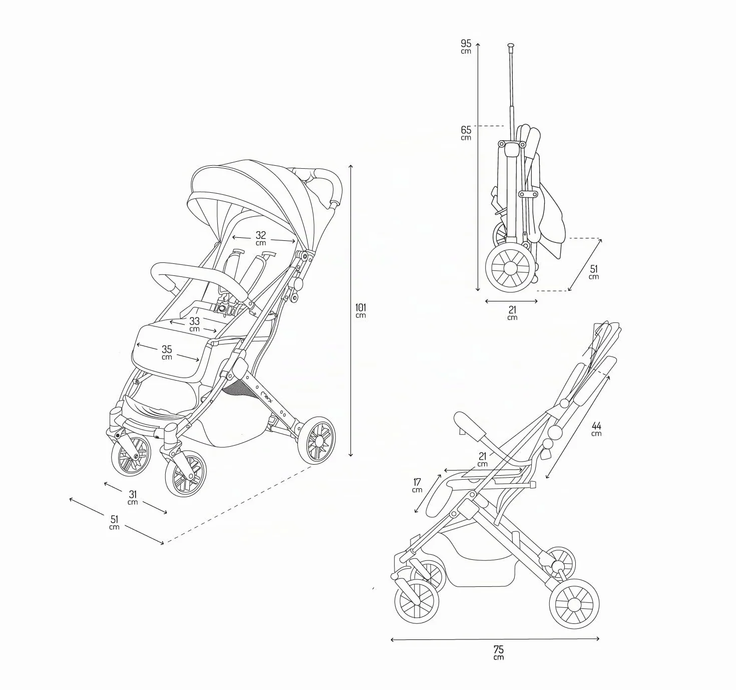 MoMi ESTELLE Poussette compacte légère pliable 6 mois 15 kg dossier inclinable repose-pieds réglable roues amorties grand panier harnais 5 points