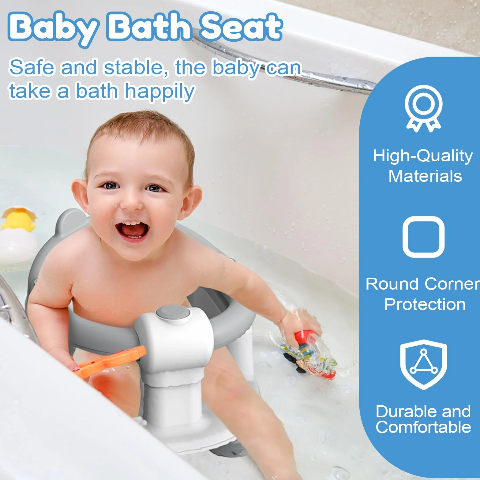 Siège Bain Ergonomique Bébé 6 Mois avec Ventouses Gris Ours