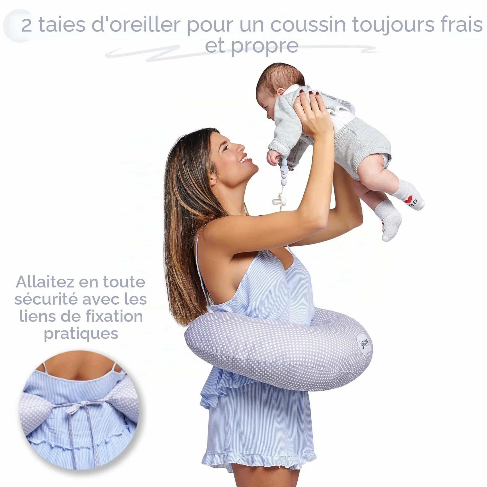 Coussin Allaitement Dilamababy 100% Coton Oeko-Tex Déhoussable Lavable