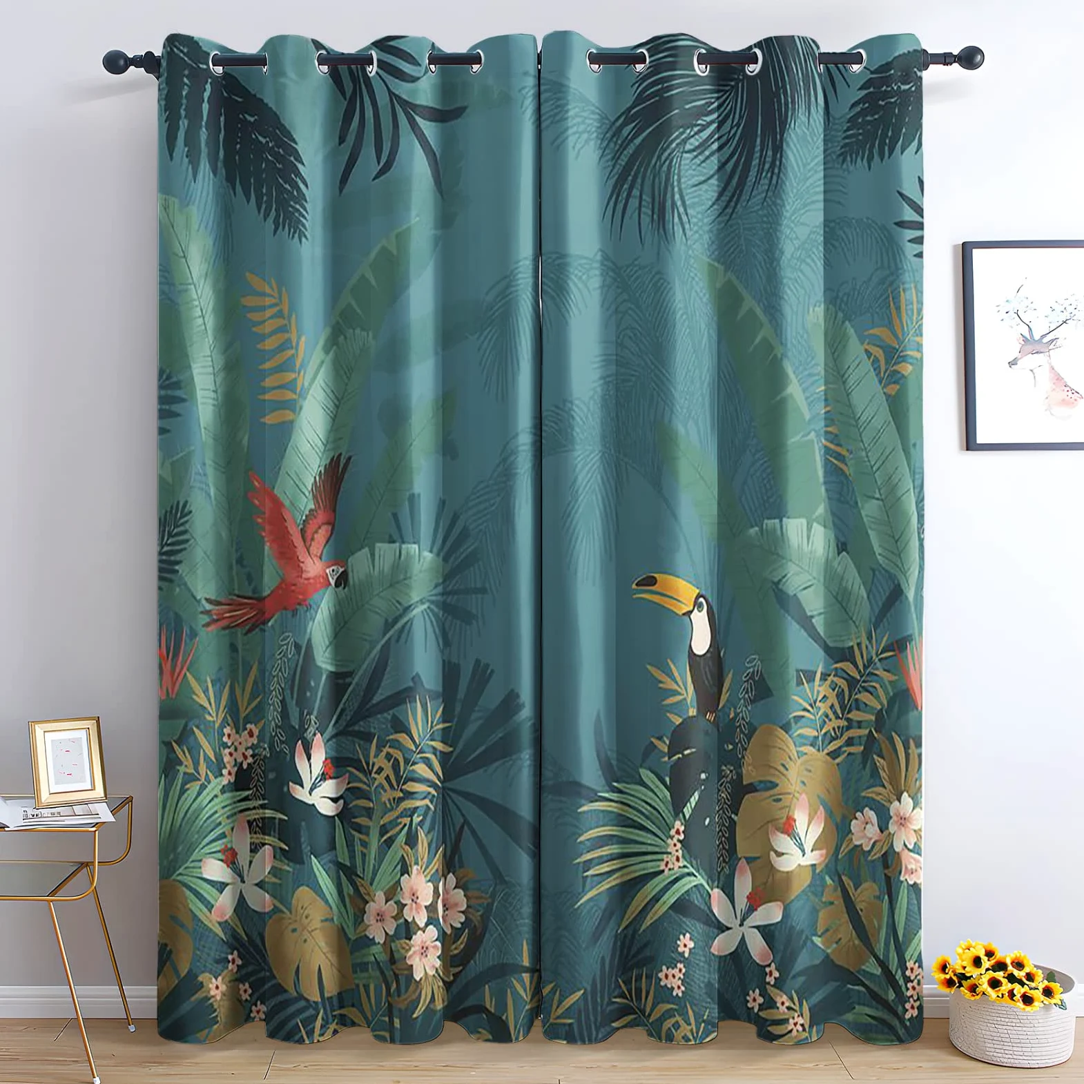 Rideau Occultant, Motif Tropical - Rideaux Thermiques Imprimé pour Salon Chambre Fenetre, Lot de 2 Rideaux et Draperies Intérieurs à Oeillets, 110x215 cm (L x H)