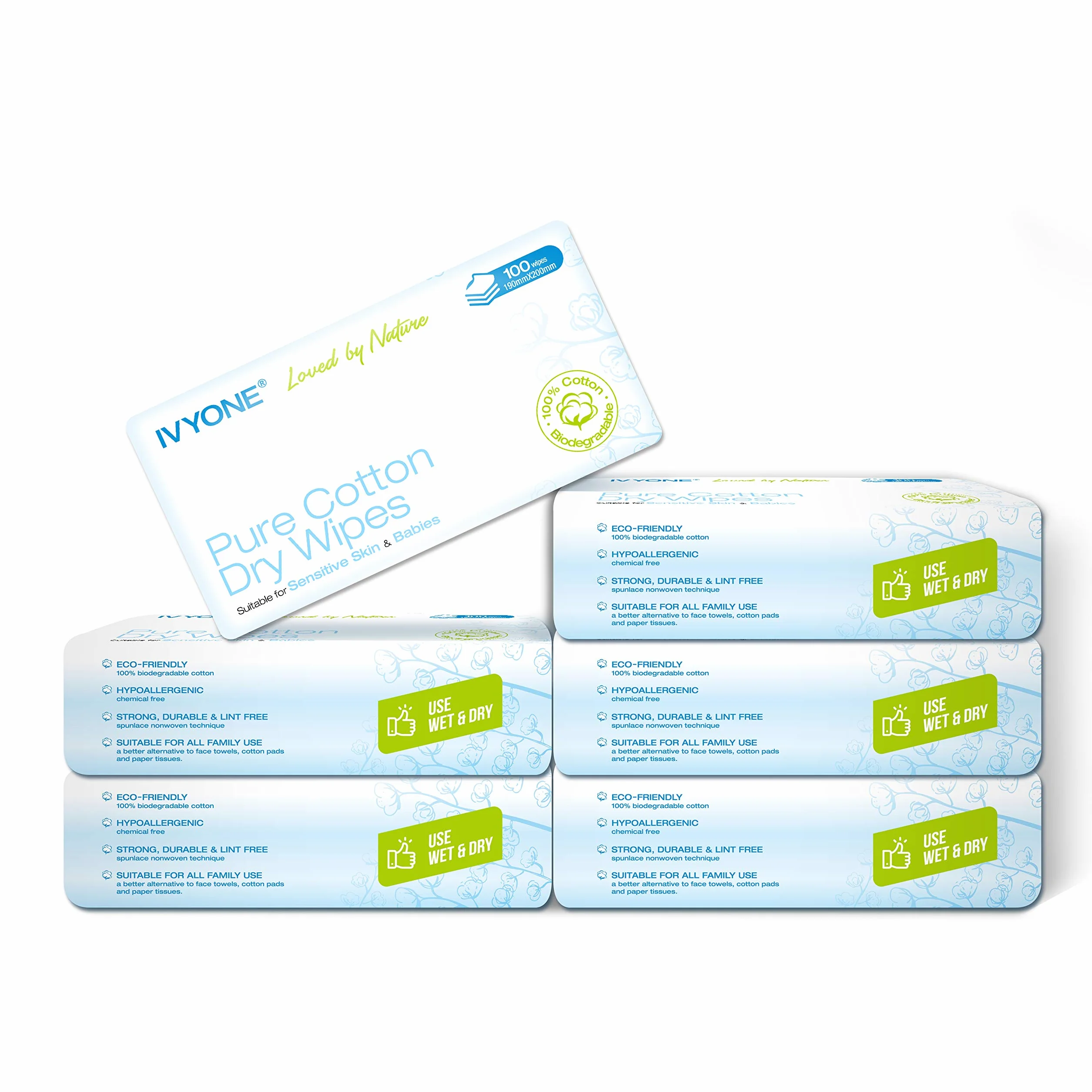 Ivyone Lingettes sèches en pur coton 100% Biodégradables pour Bébé Maquillage Wipe 600 Lingettes