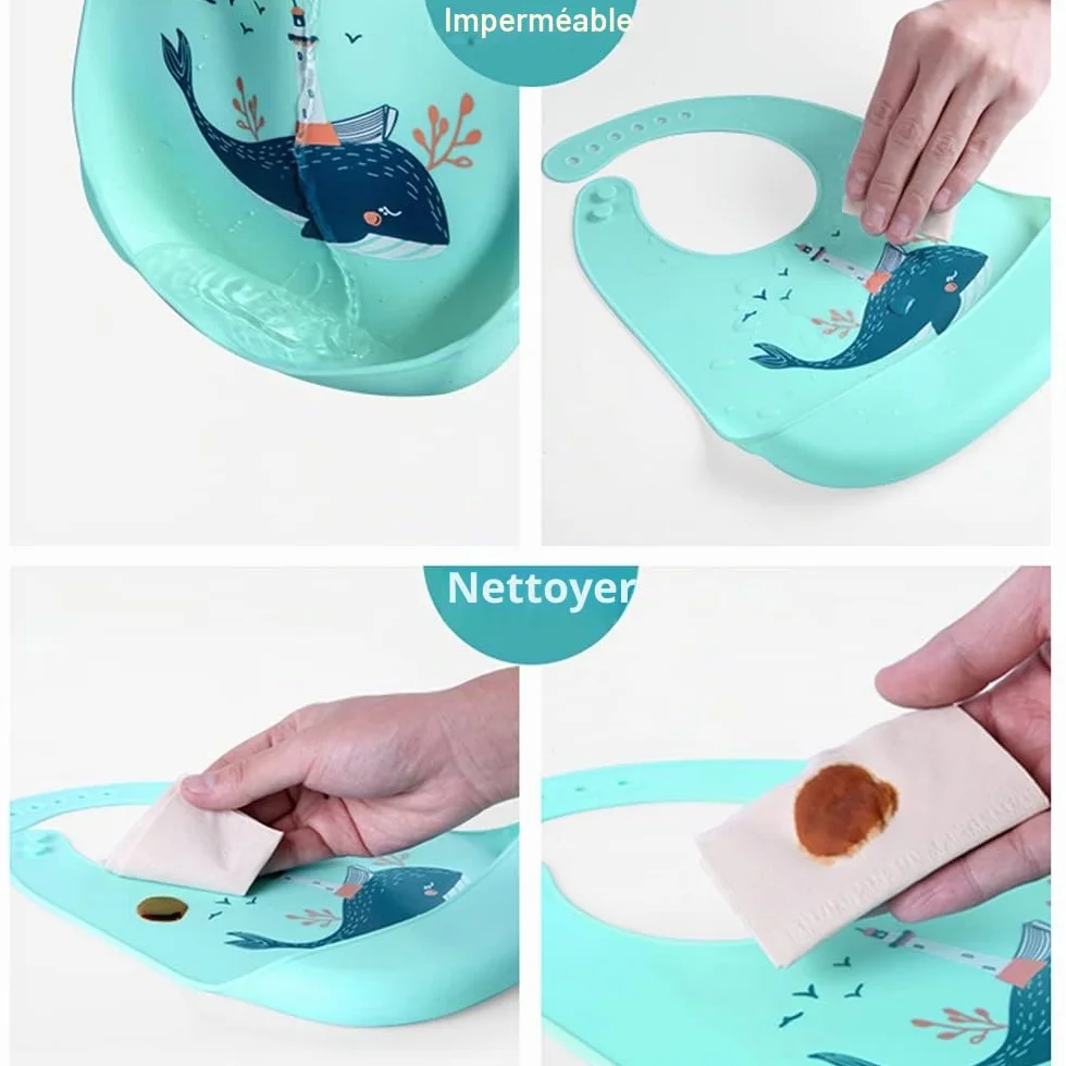 SLOSH Bavoir Bébé Silicone Souple Imperméable Ajustable Waterproof Repas