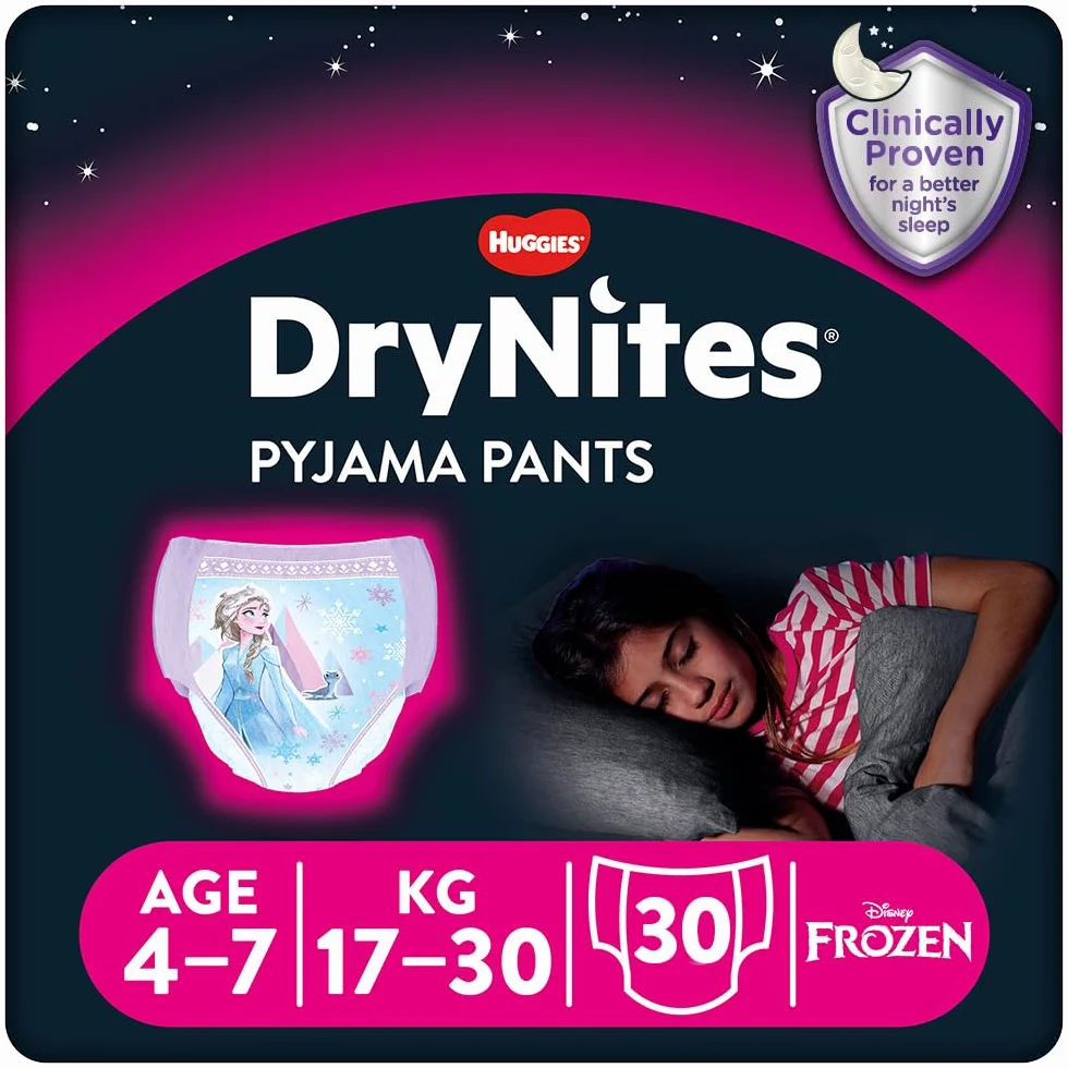 Huggies DryNites Pyjama fille Taille 4-7 ans 30 pantalons Protection nocturne