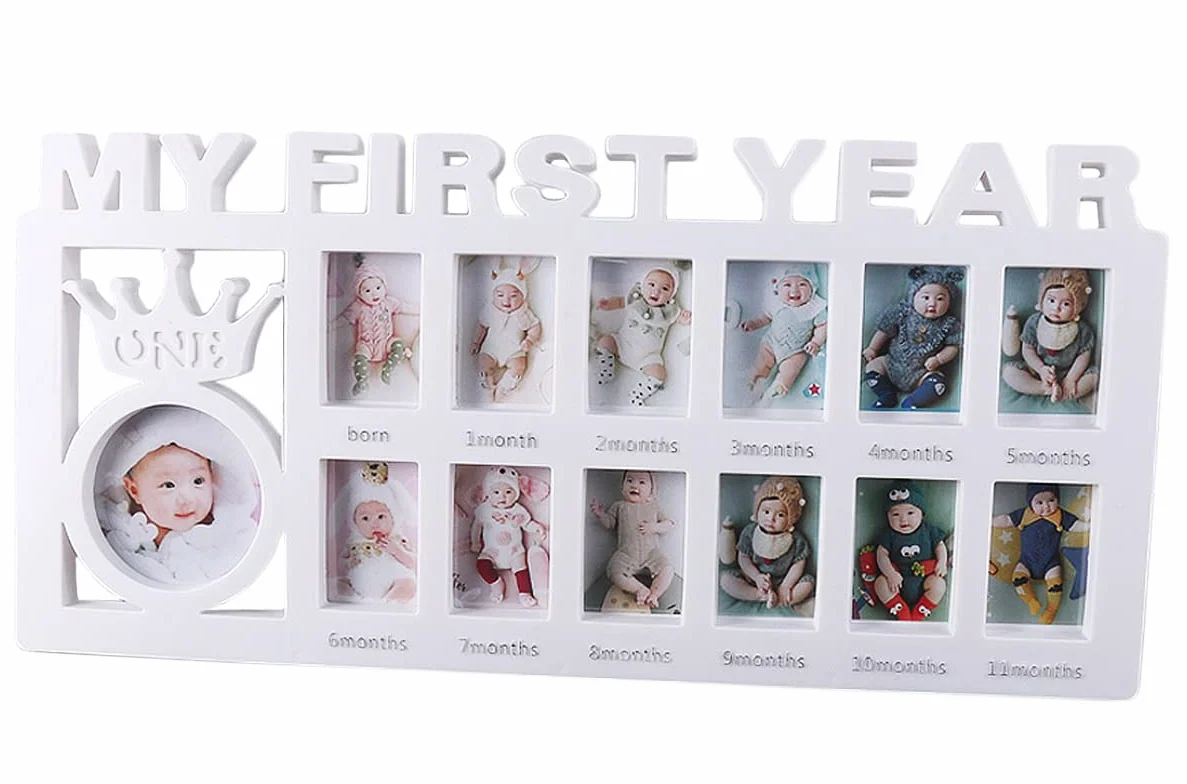 Cadre Photo Bébé Multi-Photo Ma Première Année 13 Photos Pêle-Mêle Cadeau Baptême 1er Anniversaire
