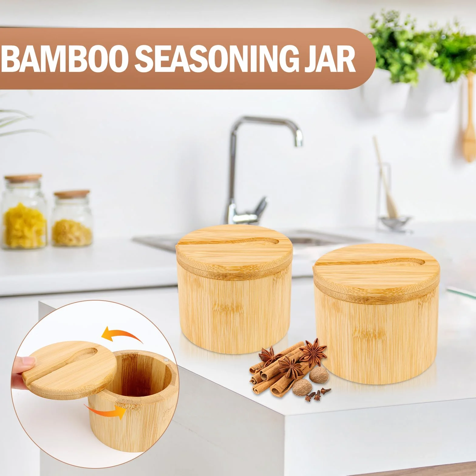 Lot de 2 boîtes à sel en bambou 6 oz avec couvercle pivotant magnétique