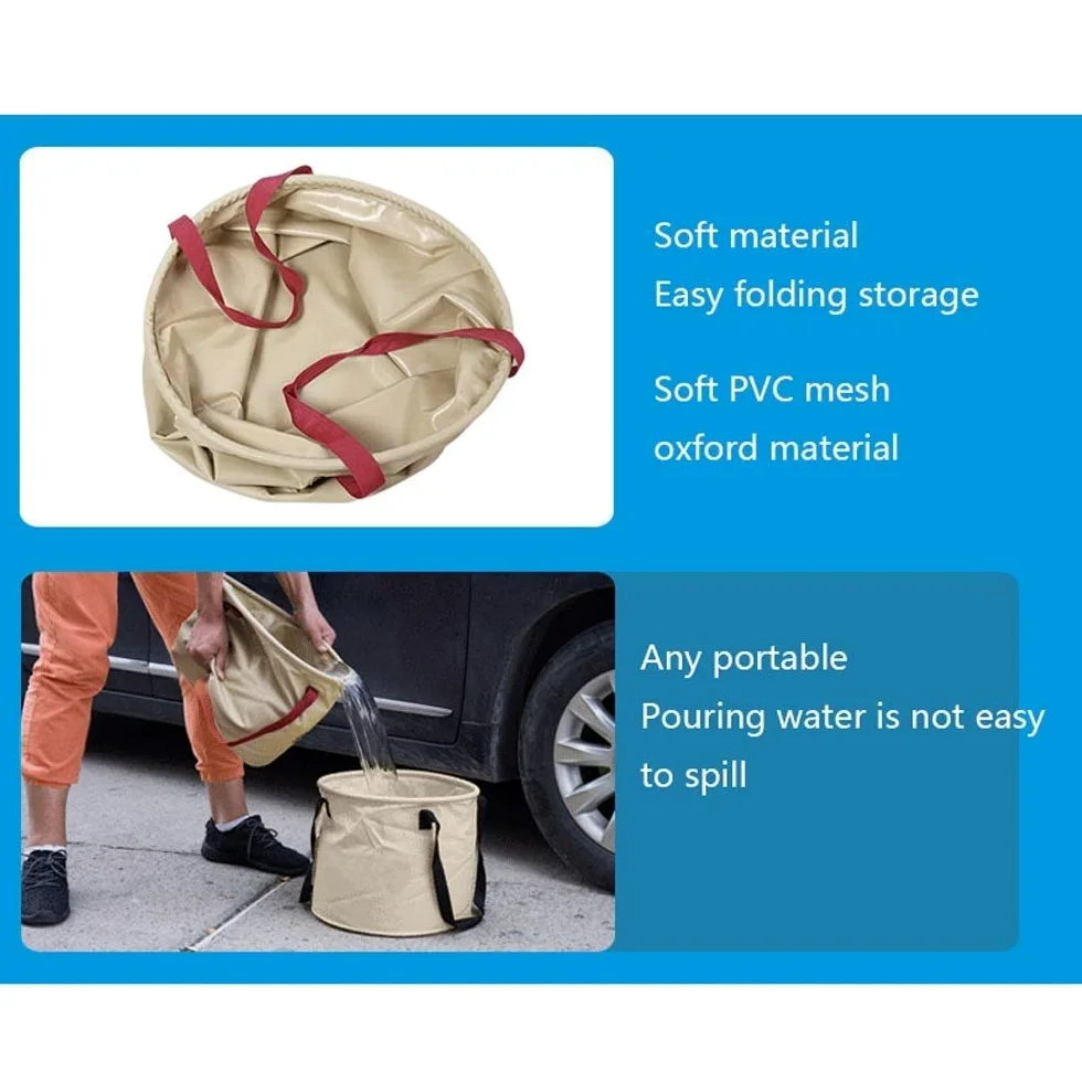 Seau Pliant, Seau Polyvalent Extérieur Portatif De Grande Capacité 28L, Seau De Camping Pique-Nique/Pêche en Plein Air/Lave-Auto