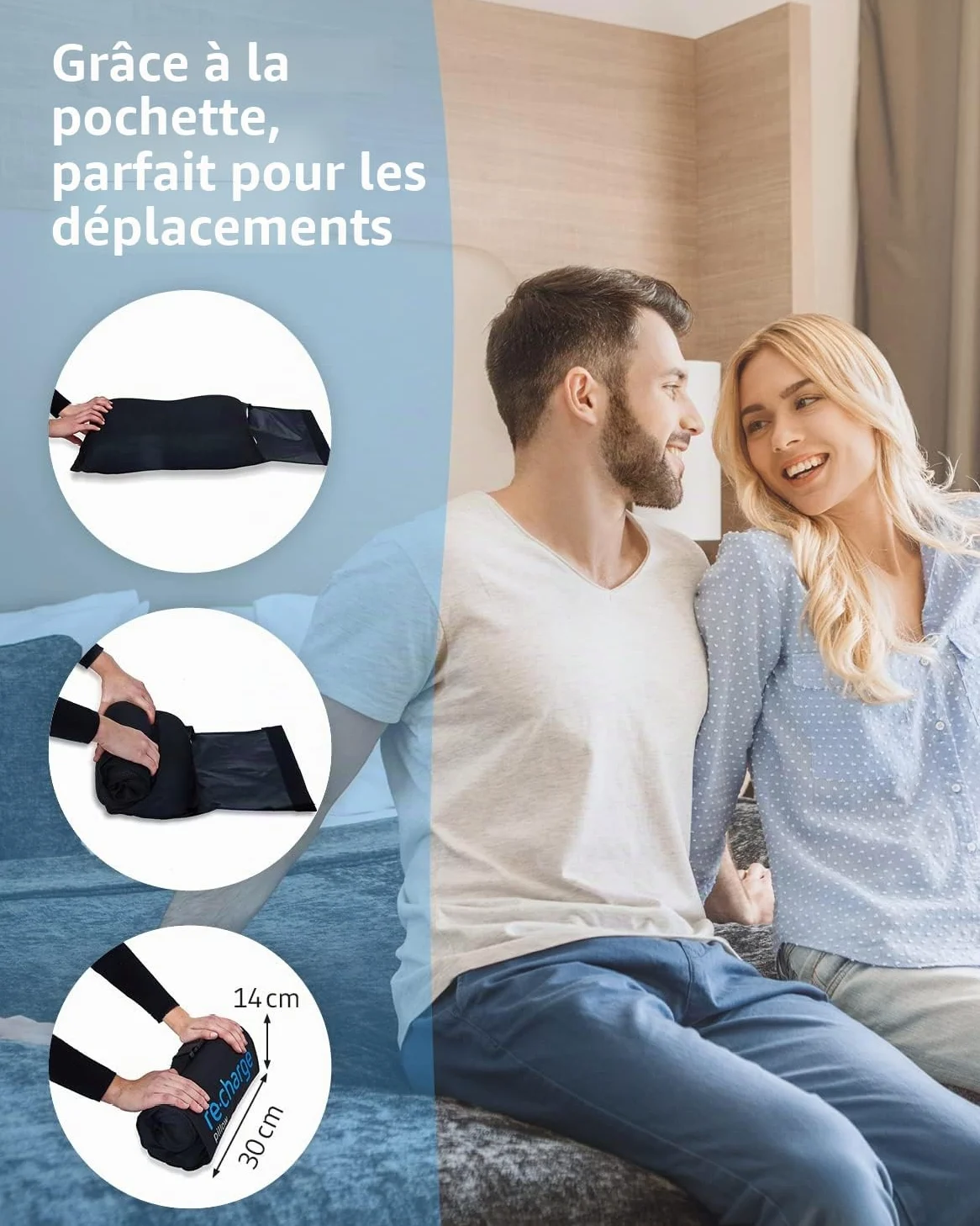 Third of Life Oreiller Cervical Re-Charge Intense, Coussin Ergonomique à mémoire de Forme avec Charbon de Bambou, Oreiller Haut de Gamme avec Technologie innovante pour Un Sommeil Plus Profond, 50x30